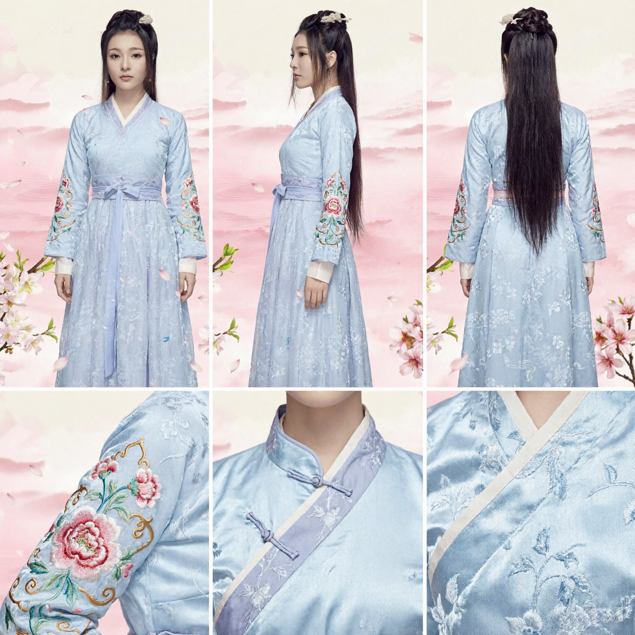 Costume da antica principessa cinese, vestito Hanfu azzurro chiaro per donne, completo tradizionale da spadaccina Xianxia - Asian Costume