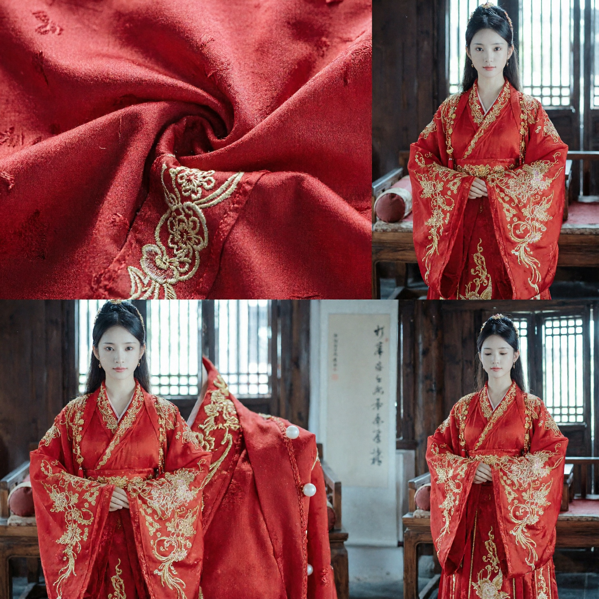 Vestido de Novia Hanfu Rojo Antiguo Chino Túnica Tradicional Bordada para Mujer Traje Histórico de Novia - Asian Costume