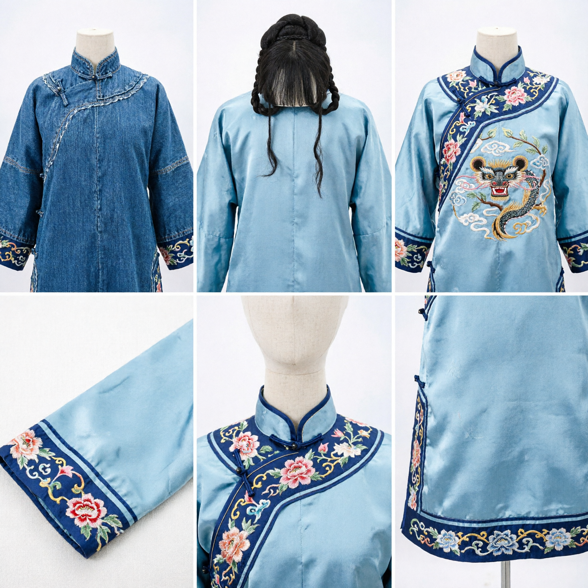 전통 중국 고대 궁녀 가발 한푸 헤어피스 검정색 땋은머리 코스프레 의상 여성 - Asian Costume