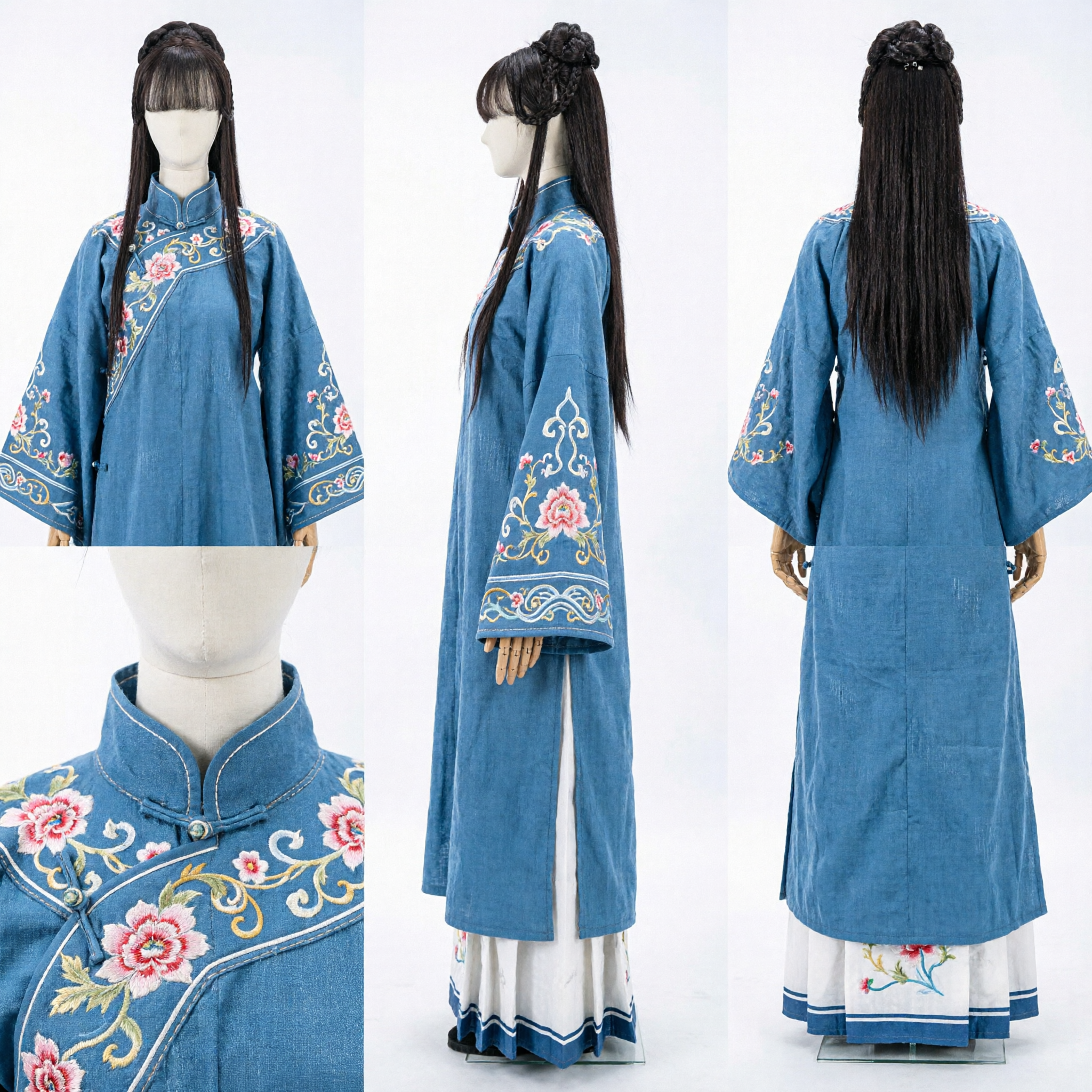 Conjunto de Peruca de Princesa Hanfu Chinês Antigo Cabelo Longo Liso Preto com Coroa Trançada para Mulheres Cosplay - Asian Costume