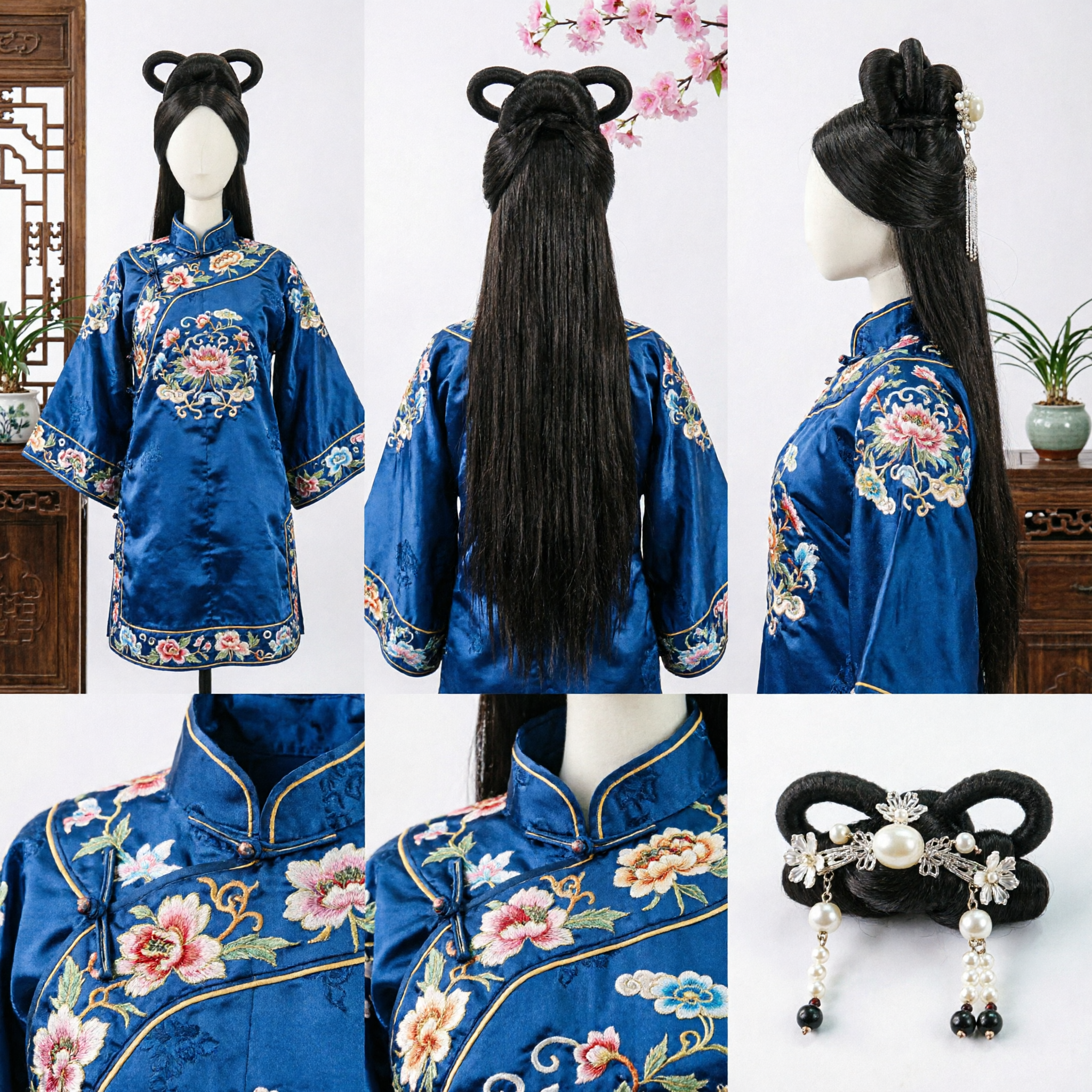 Parrucca da Principessa Antica Cinese Tradizionale Capelli Hanfu con Doppio Chignon per Donne Cosplay - Asian Costume