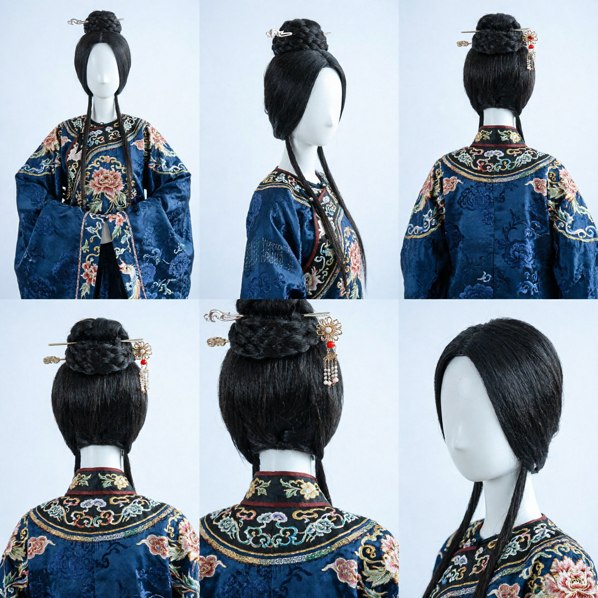 Tradycyjna peruka w starożytnym stylu, spleciony kok, pasemko włosów do cosplayu Hanfu z szpilką dla kobiet - Asian Costume