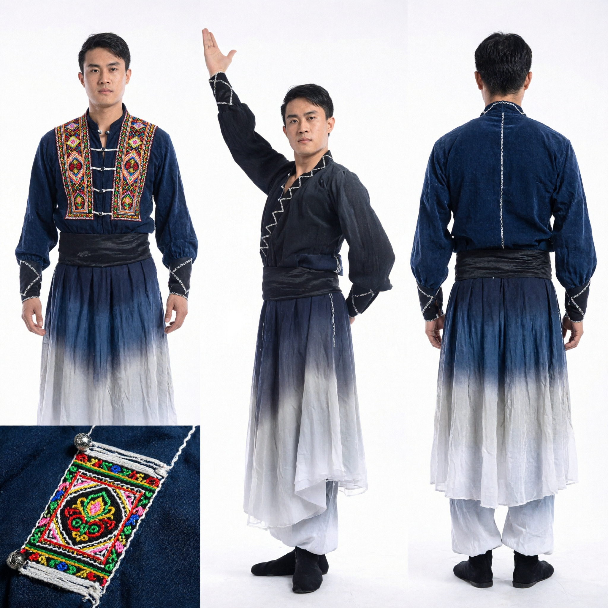 Uniforme de Kung Fu Tradicional para Hombres Negro en Degradado Traje de Artes Marciales Tai Chi para Actuación de Danza - Asian Costume