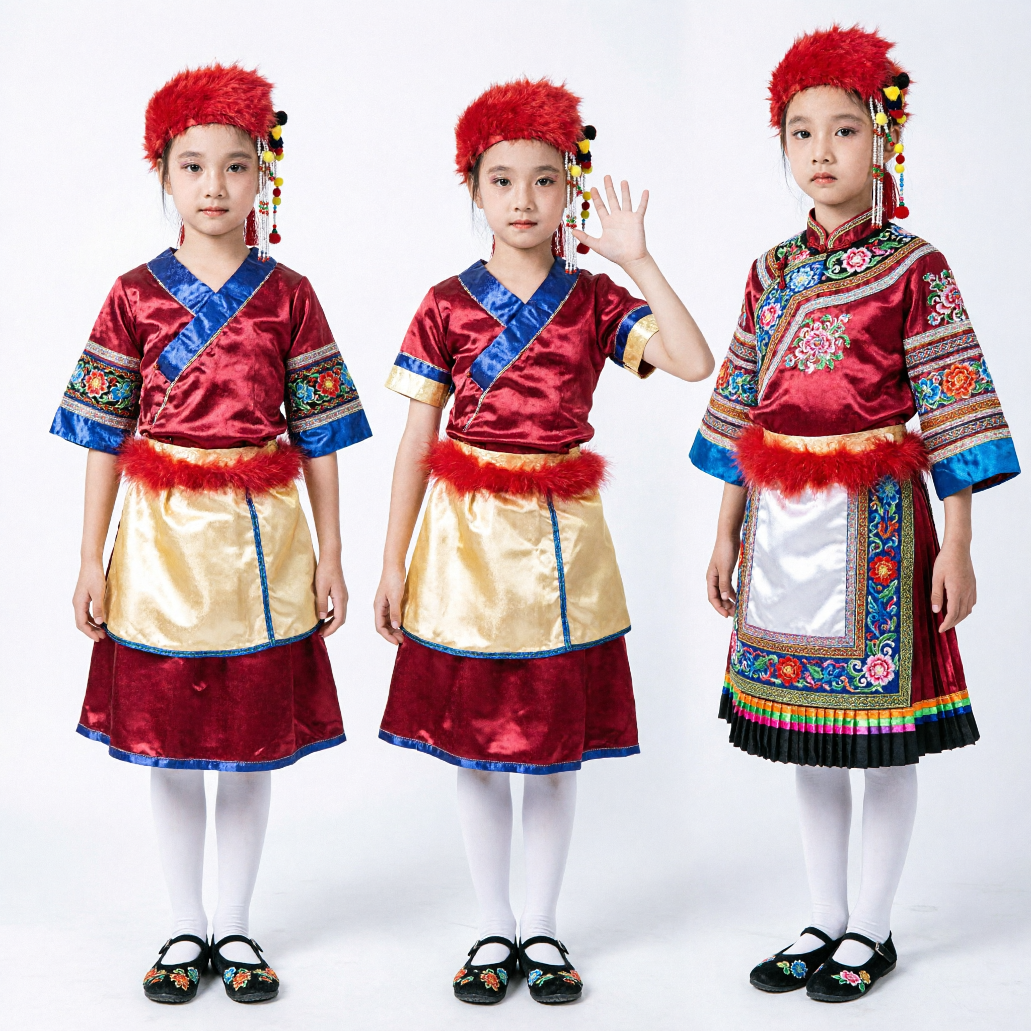 Kids Traditional Chinese Folk Dance Costume Red Gold Yangge Stage Performance Outfit for Girls - Asian Costume
