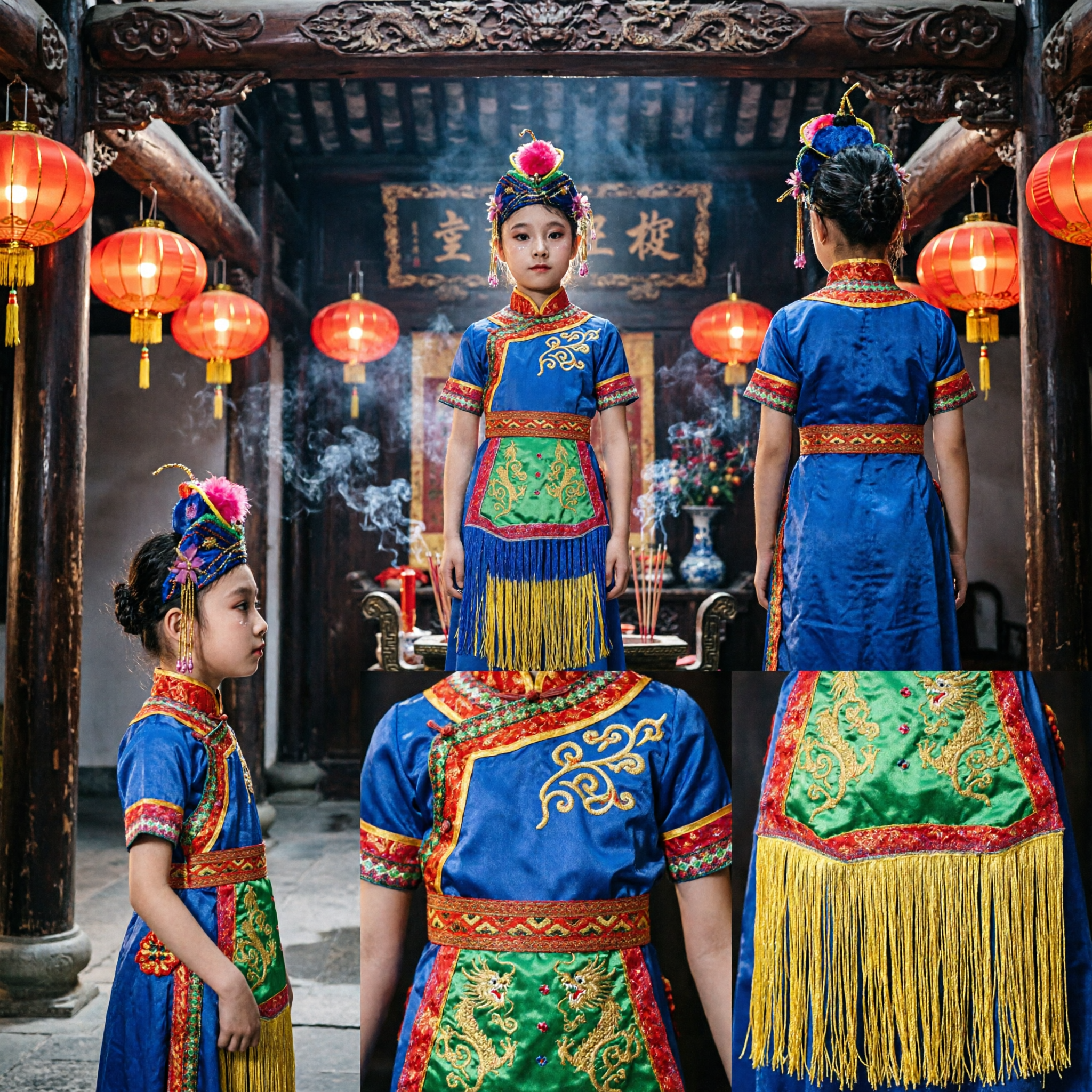 Mädchen Chinesisches Ethnisch Miao-Minderheit Tanzkostüm Kinder Volksbühnenauftritt Traditionelles Festoutfit - Asian Costume