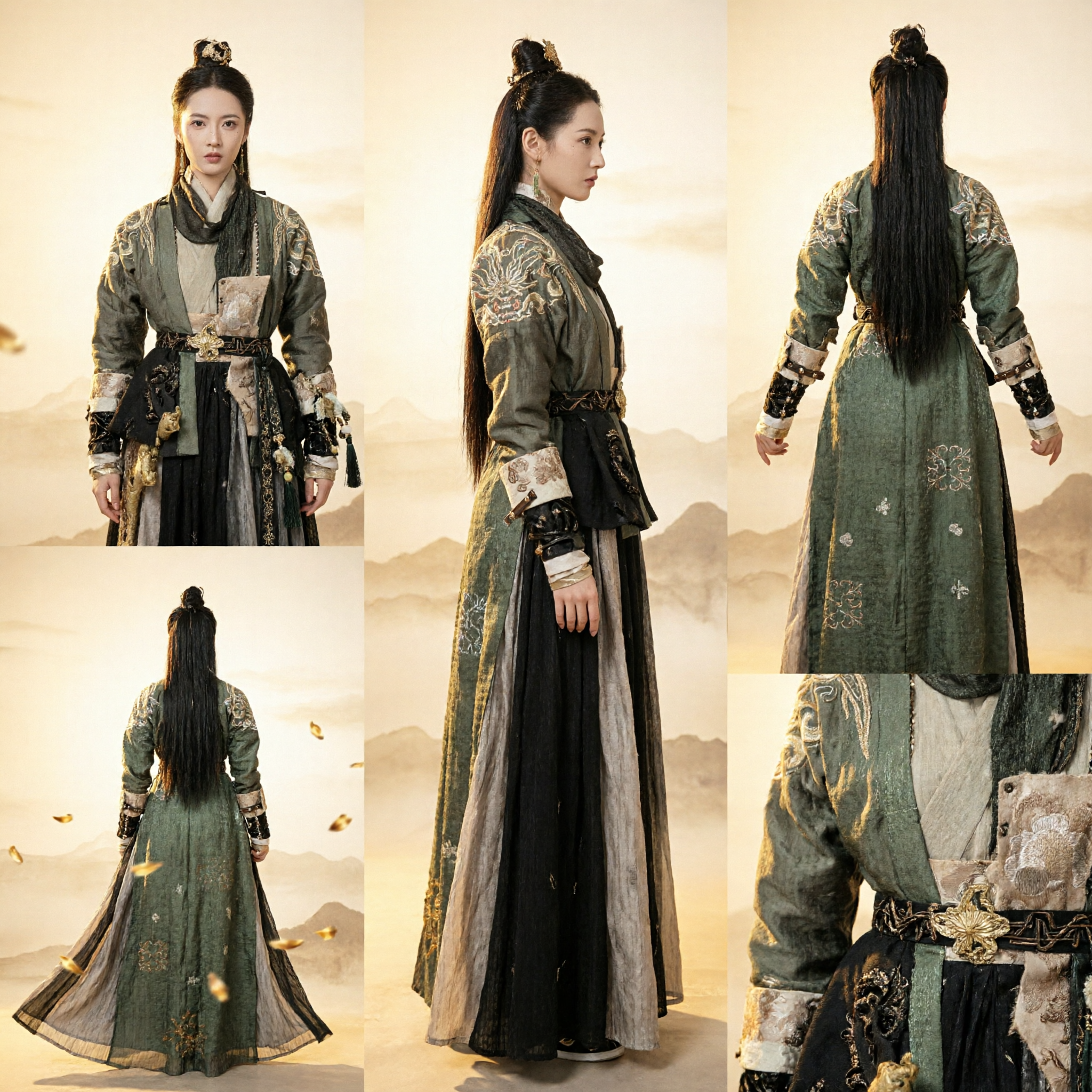 Traje Hanfu de Espadachina Wuxia Antigua para Mujeres, Conjunto de Cosplay de Vestido de Guerrera Gris Bordado - Asian Costume