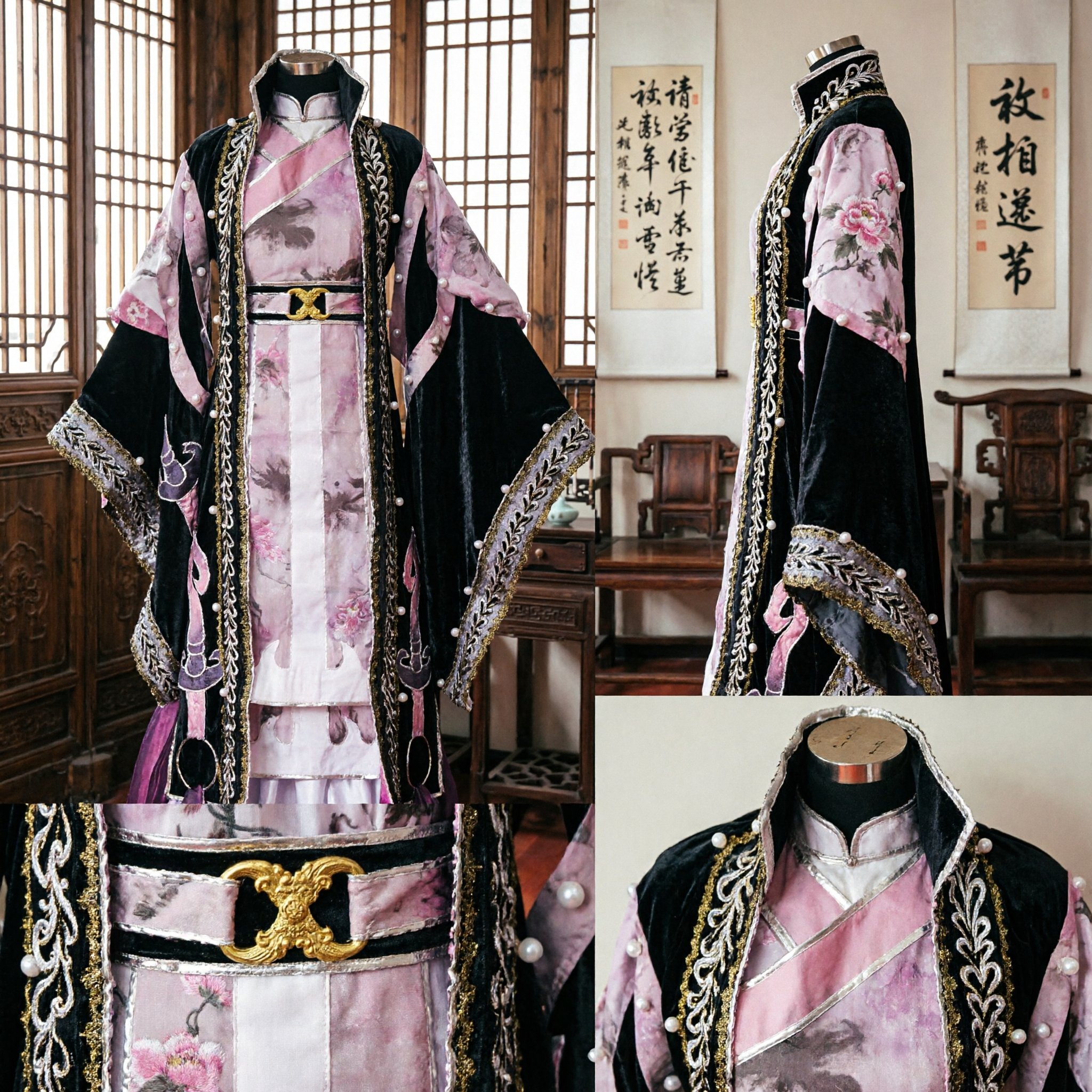 黒と紫 中国 漢服 古代剣士 コスプレ コスチューム 伝統的 武侠刺繍衣装 舞台公演用 - Asian Costume