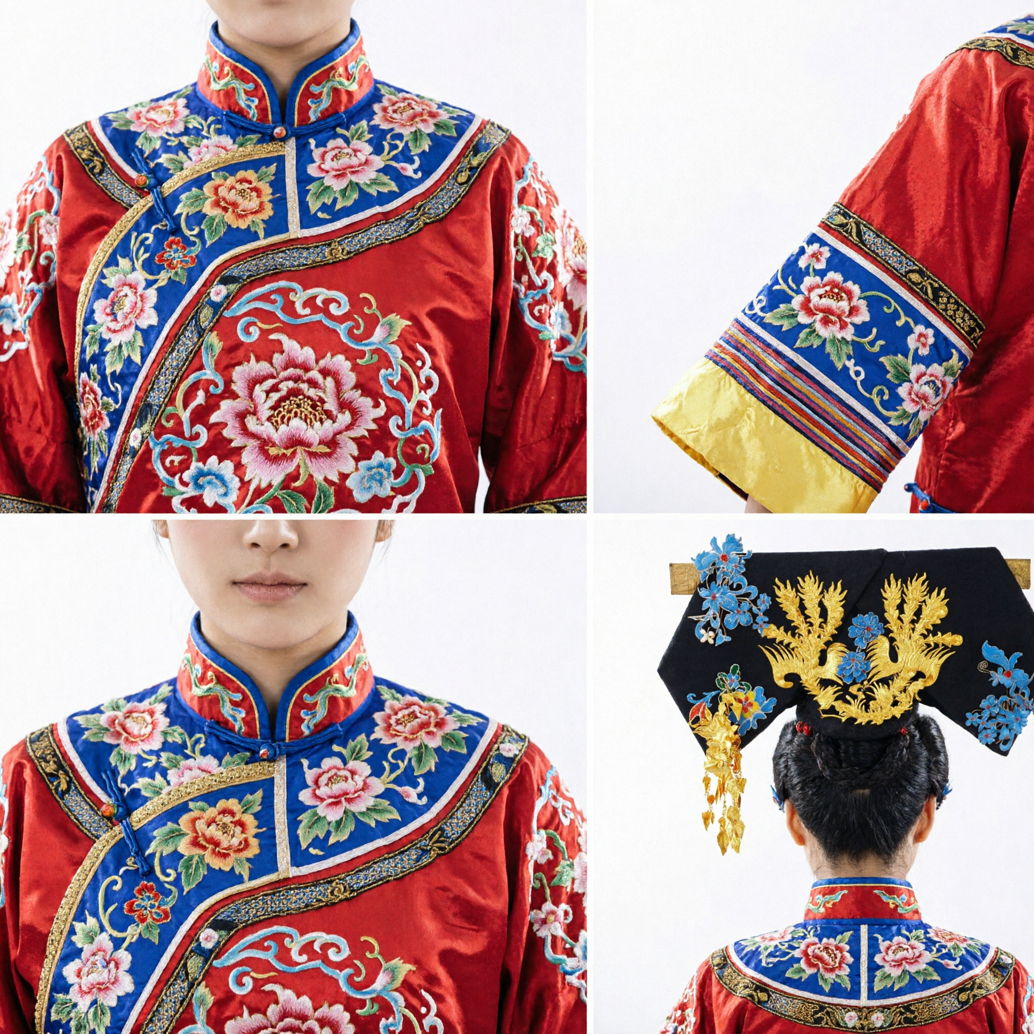 Tradycyjne chińskie nakrycie głowy mandżurskiej cesarzowej z dynastii Qing, złoty haftowany feniks, czarne nakrycie głowy dla kobiet do cosplayu - Asian Costume