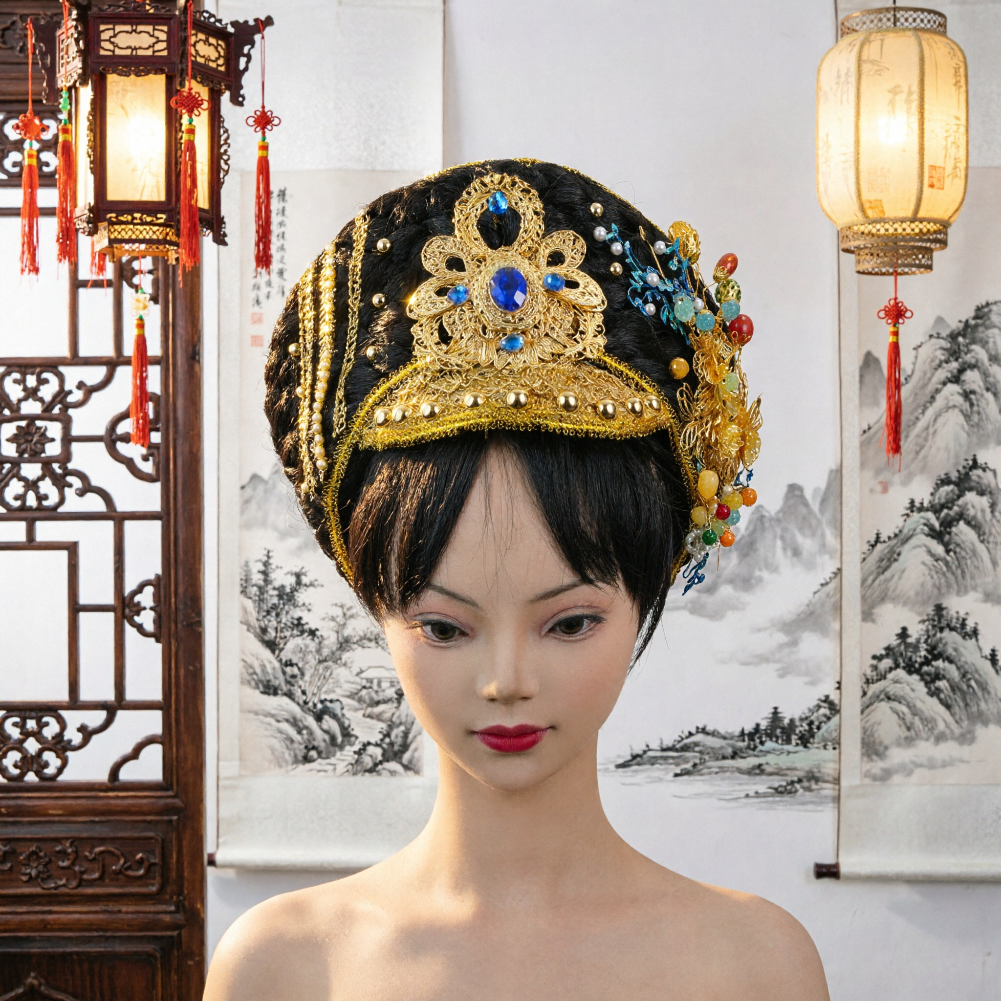 Traditioneel Chinees Hanfu Haaraccessoires Goud Fenikskroon Gekralde Hoofdtooi voor Oud Kostuum Optreden - Asian Costume