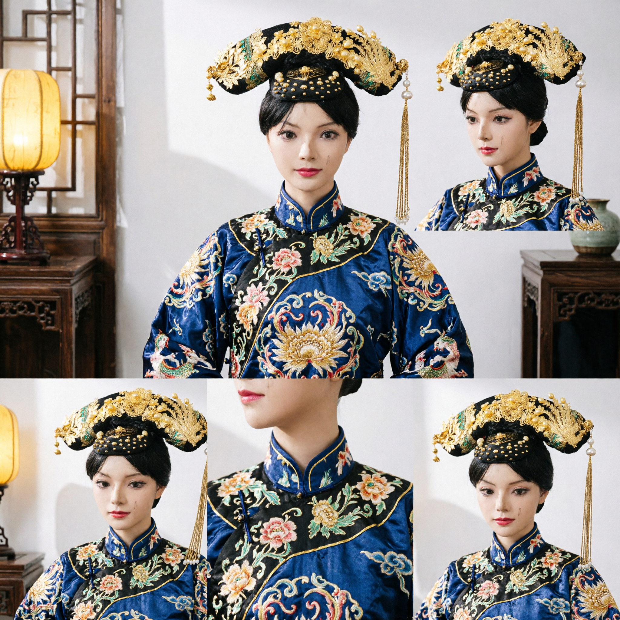 Традиционный золотой головной убор-феникс императрицы эпохи Цин, шпилька для свадебного косплея и ханьфу - Asian Costume