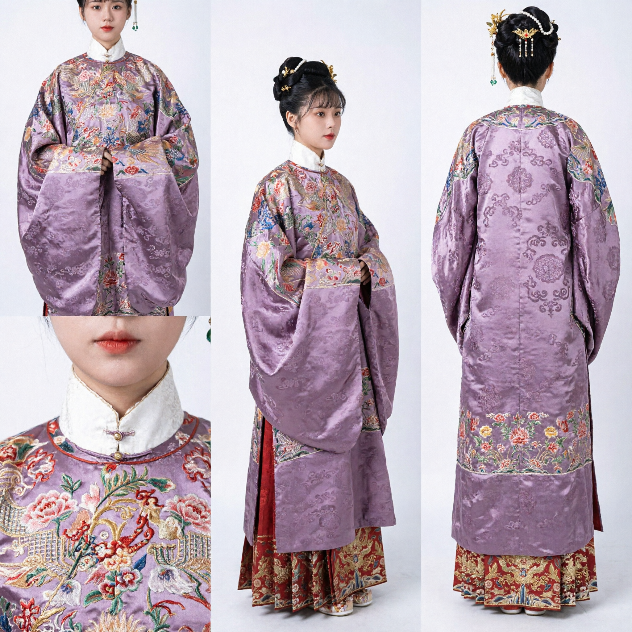 Elegante Robe Pifeng da Dinastia Ming Hanfu Roxo com Bordado Floral Traje Antigo Chinês Tradicional para Mulheres - Asian Costume