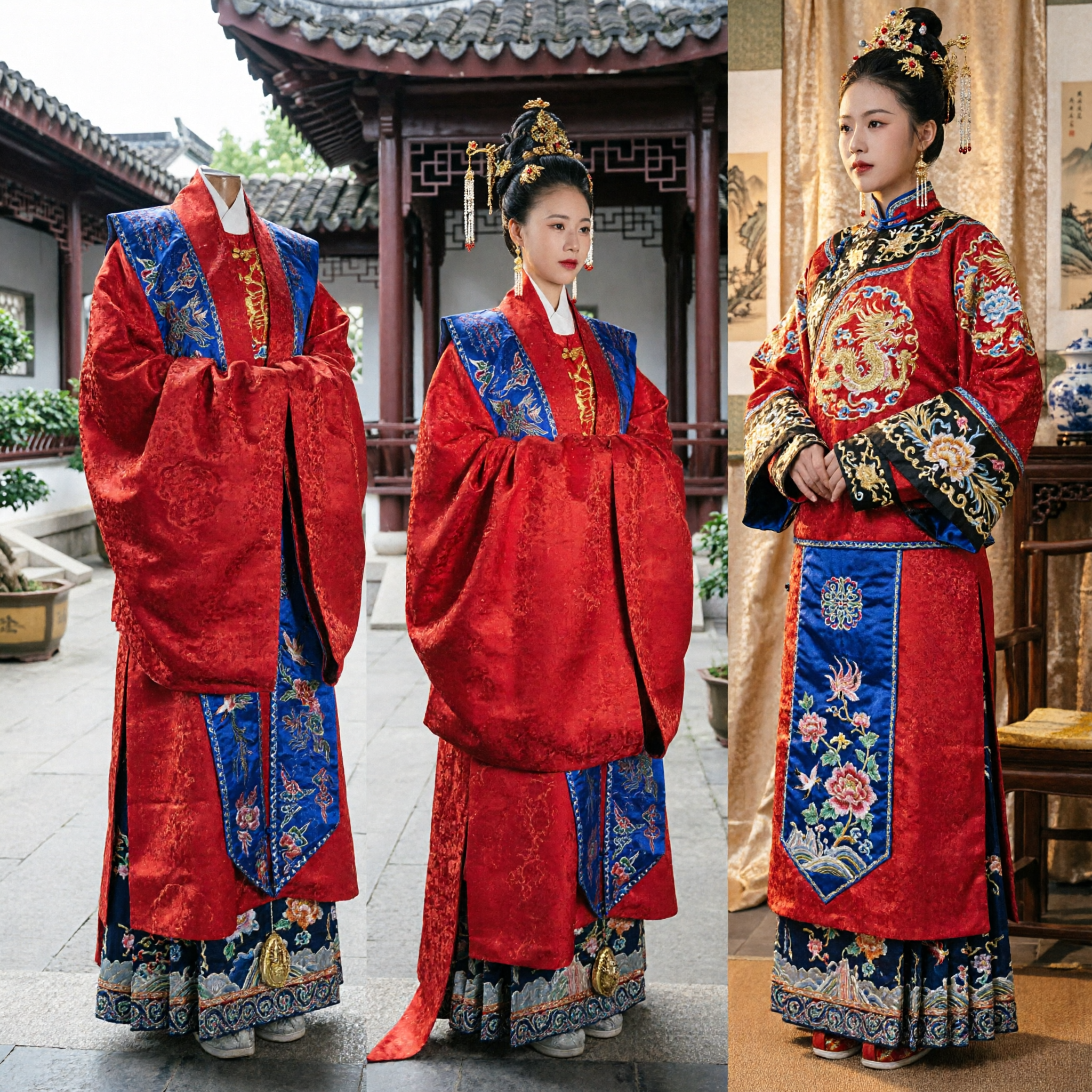 Vestido de Boda Hanfu Rojo de la Dinastía Ming para Mujer, Traje Antiguo Tradicional Chino, Túnica Bordada para la Novia - Asian Costume