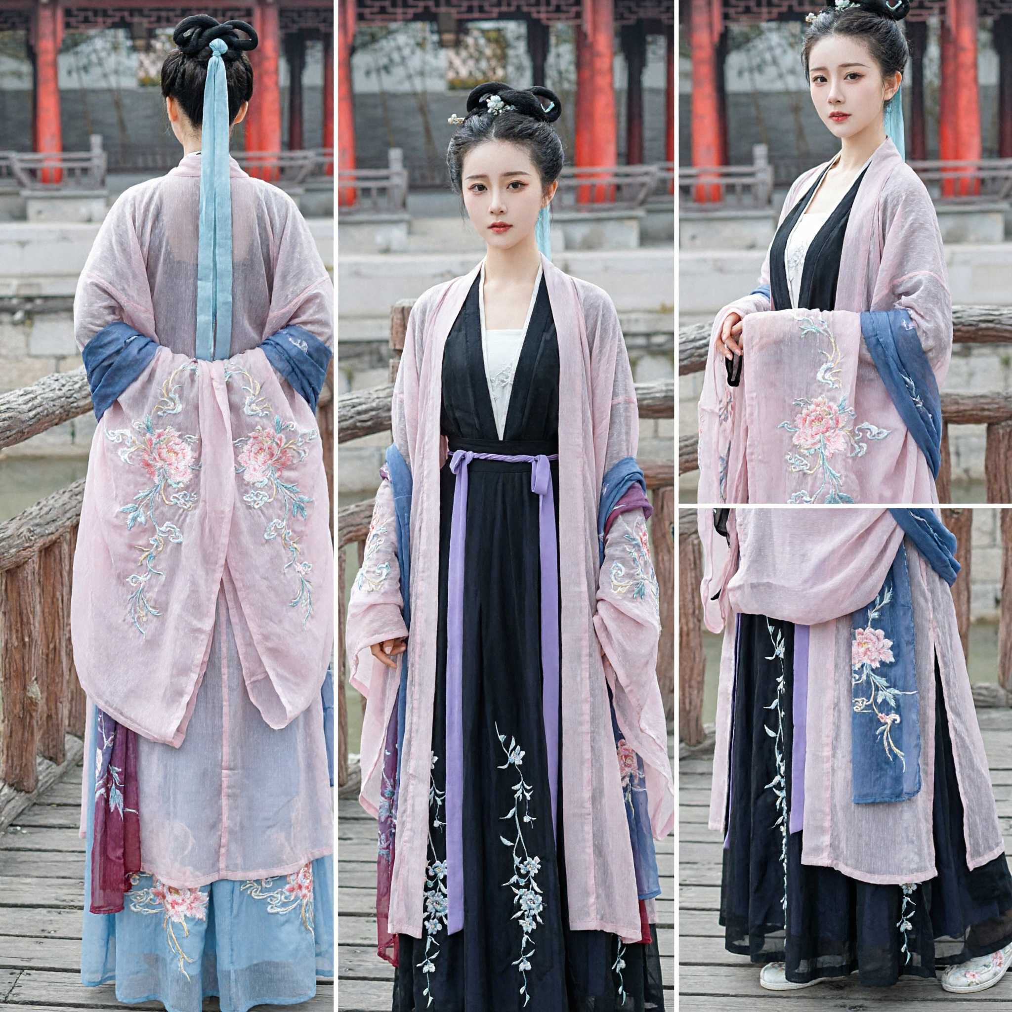 Elegantes traditionelles chinesisches Hanfu-Kostüm für Frauen Antikes Feenkleid Rosa und Schwarz Outfit für Cosplay - Asian Costume