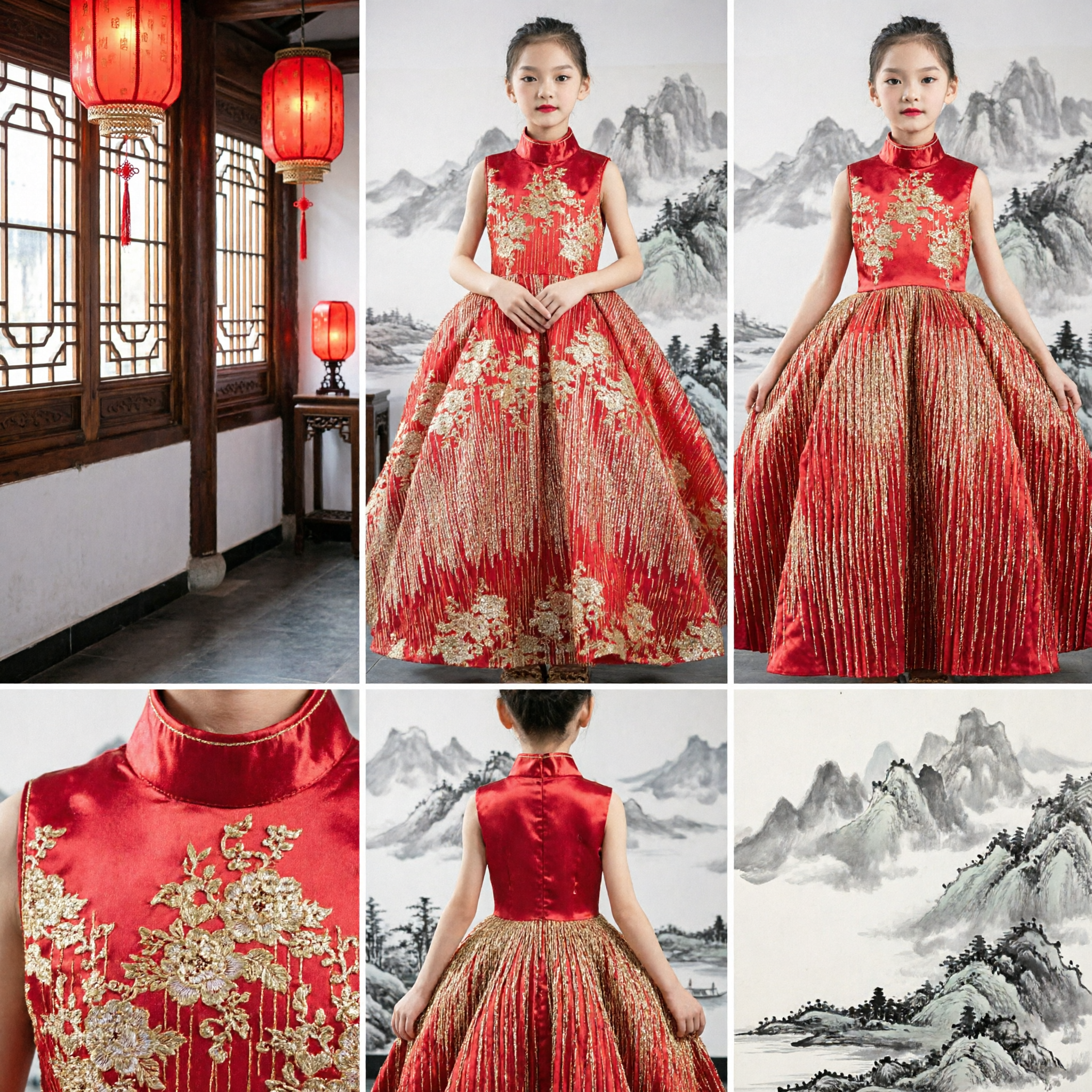 Kinder Mädchen Rotes traditionelles chinesisches Cheongsam-Ballkleid für Hochzeit Blumenmädchen Moderationsauftritt - Asian Costume