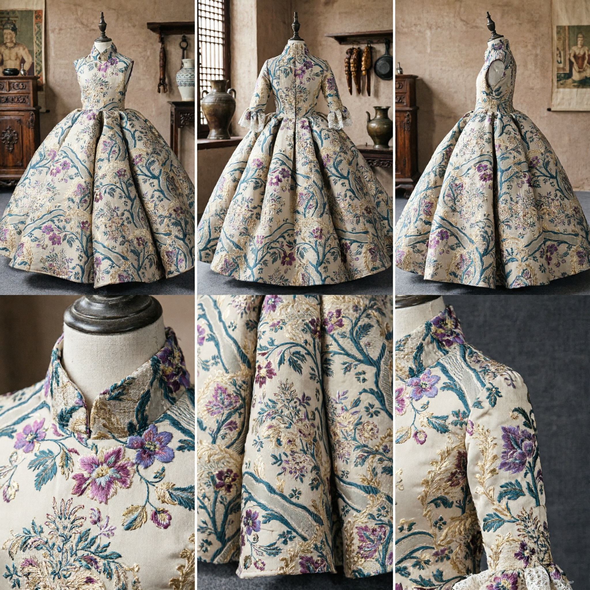 Robe de cour Rococo Marie-Antoinette pour femmes, robe de bal en brocart floral, pour cosplay et fête costumée historique - Asian Costume
