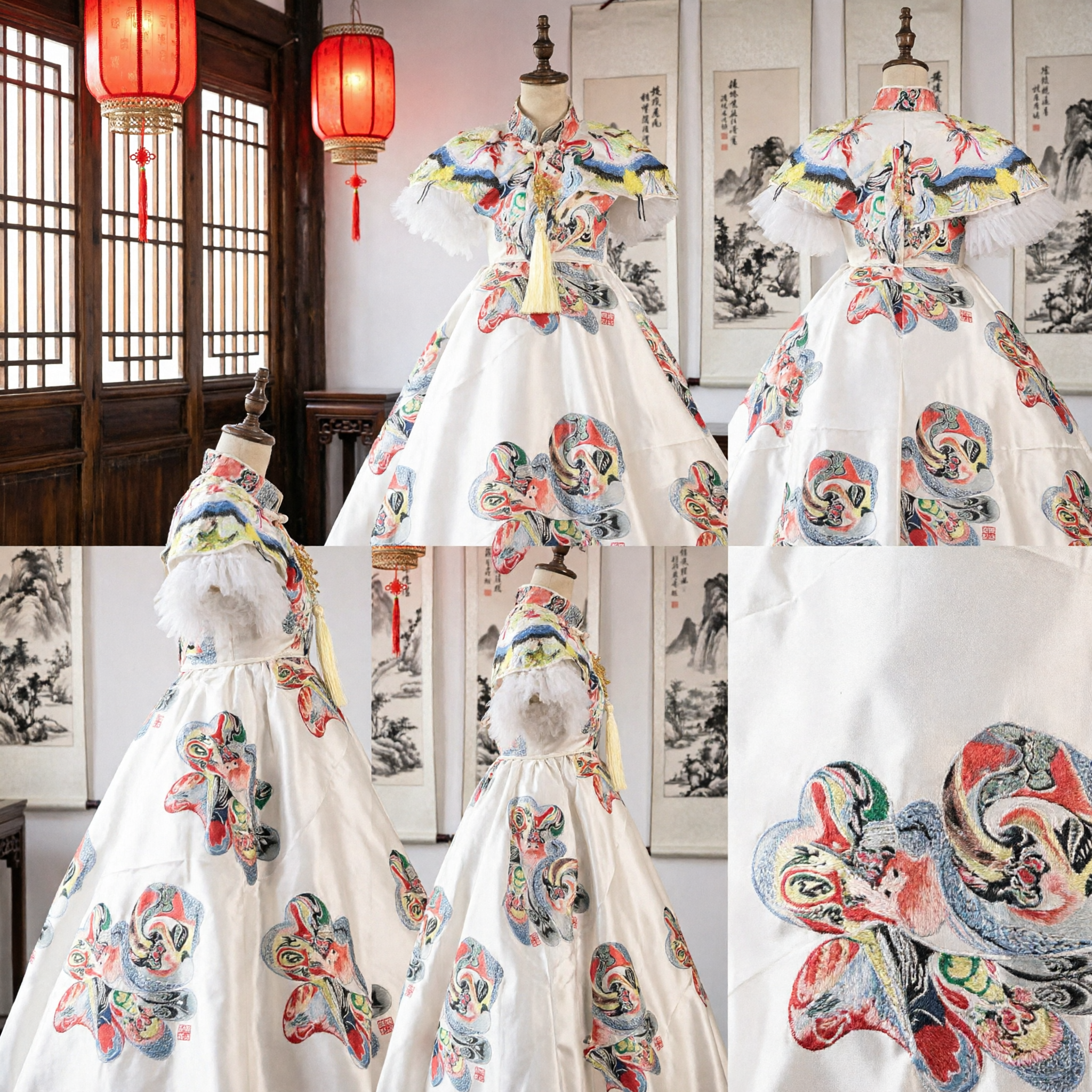 Robe de mariée traditionnelle chinoise blanche avec broderie de phénix et épaule nuage, robe de bal pour mariées - Asian Costume