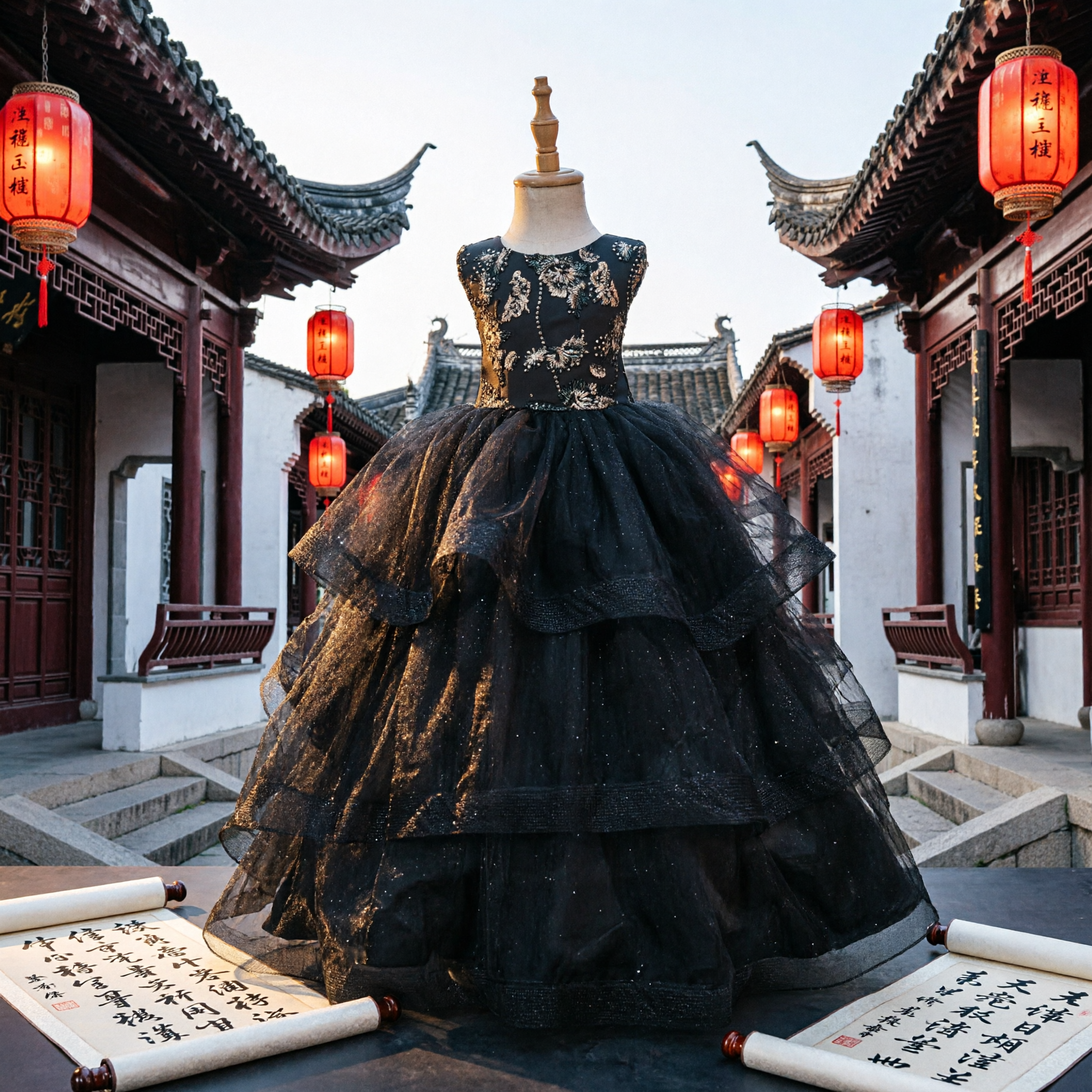 Черное бальное платье из тюля с ярусами и лифом из пайеток для девочек, детское официальное платье для свадеб, конкурсов красоты и вечеринок - Asian Costume
