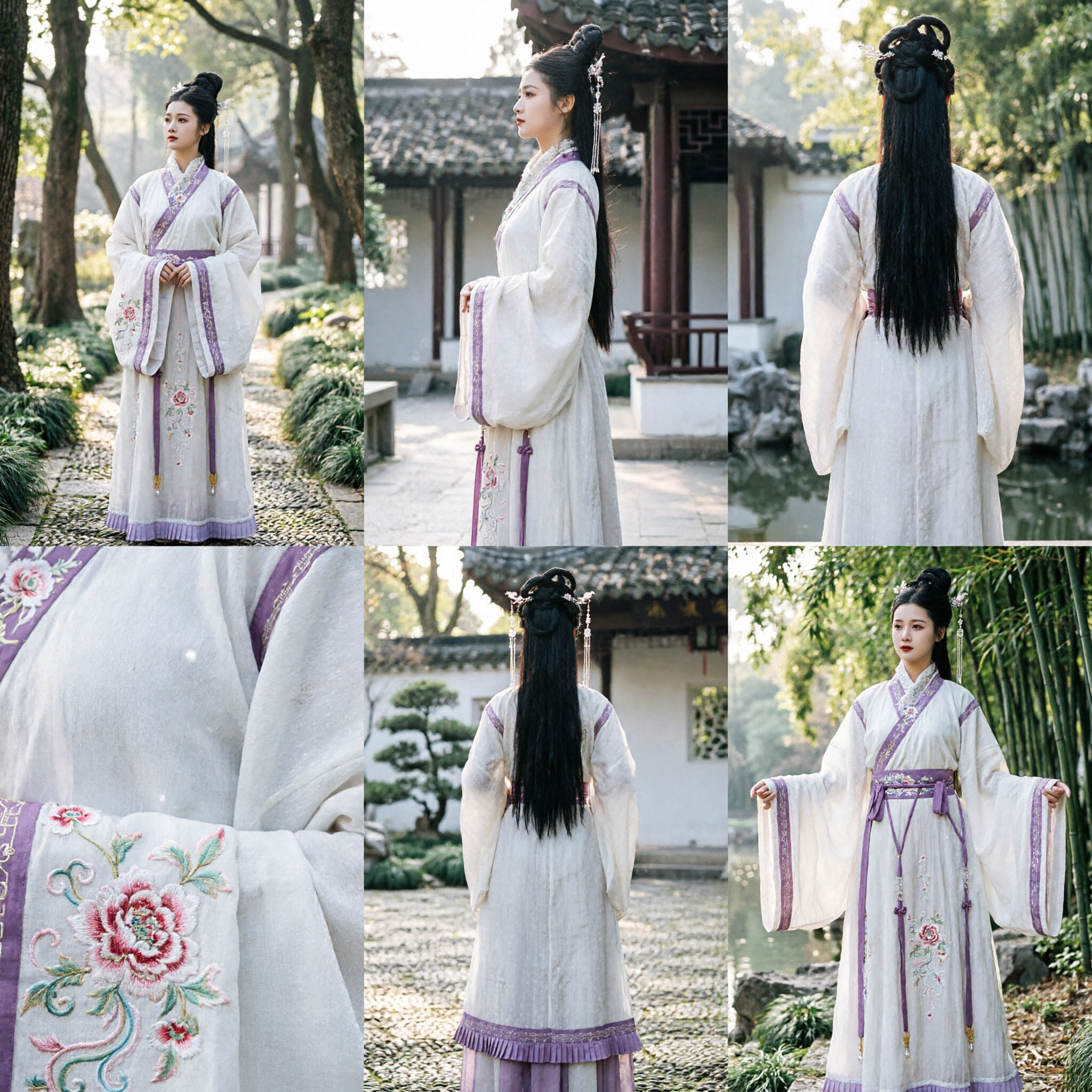 Costume ancien chinois Hanfu - Robe de fée à manches larges blanche et violette pour femmes - Pour photographie - Asian Costume
