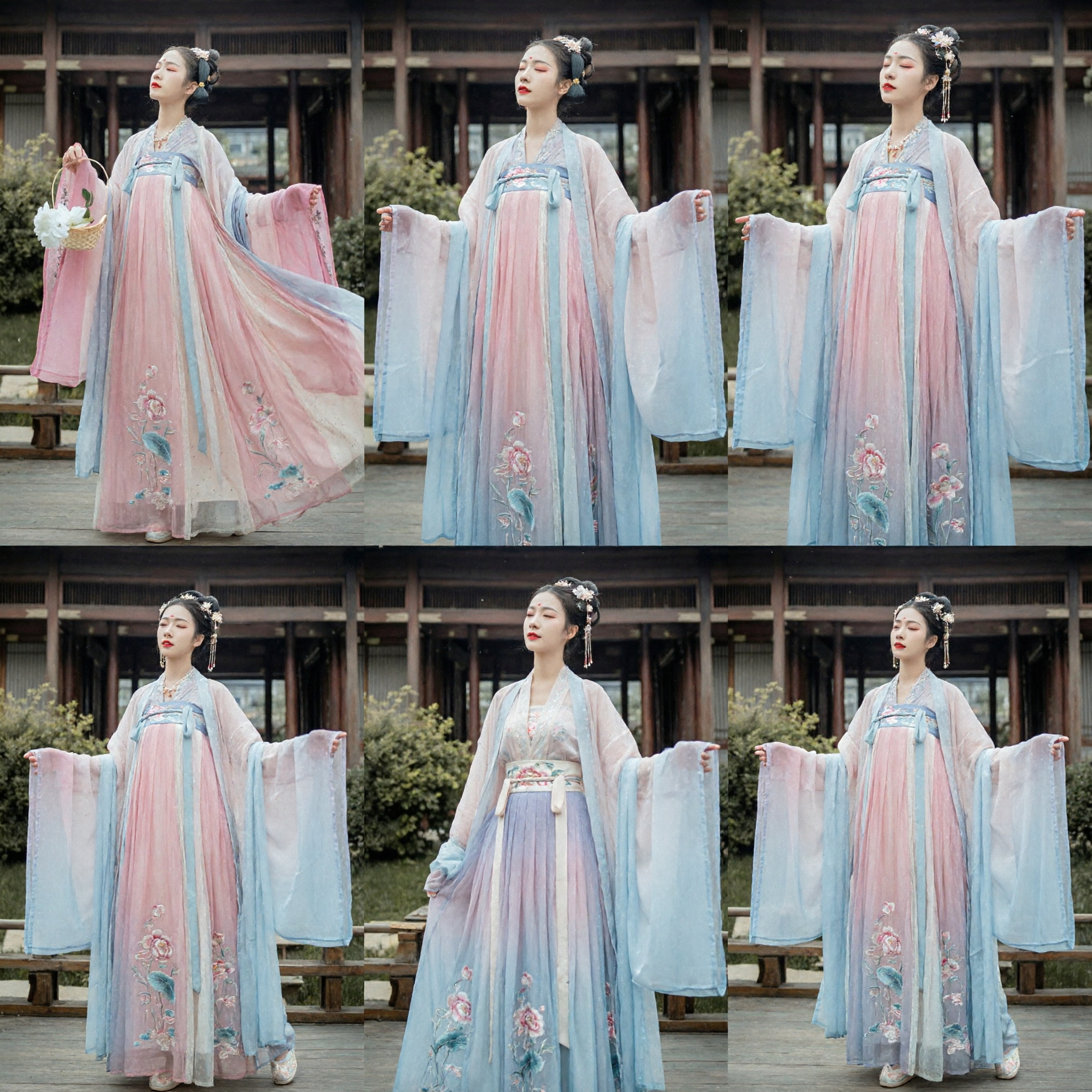 Women's Traditional Chinese Hanfu Pink and Blue Gradient Embroidered Dress Tang Dynasty Fairy Costume for Photography - Asian Costume