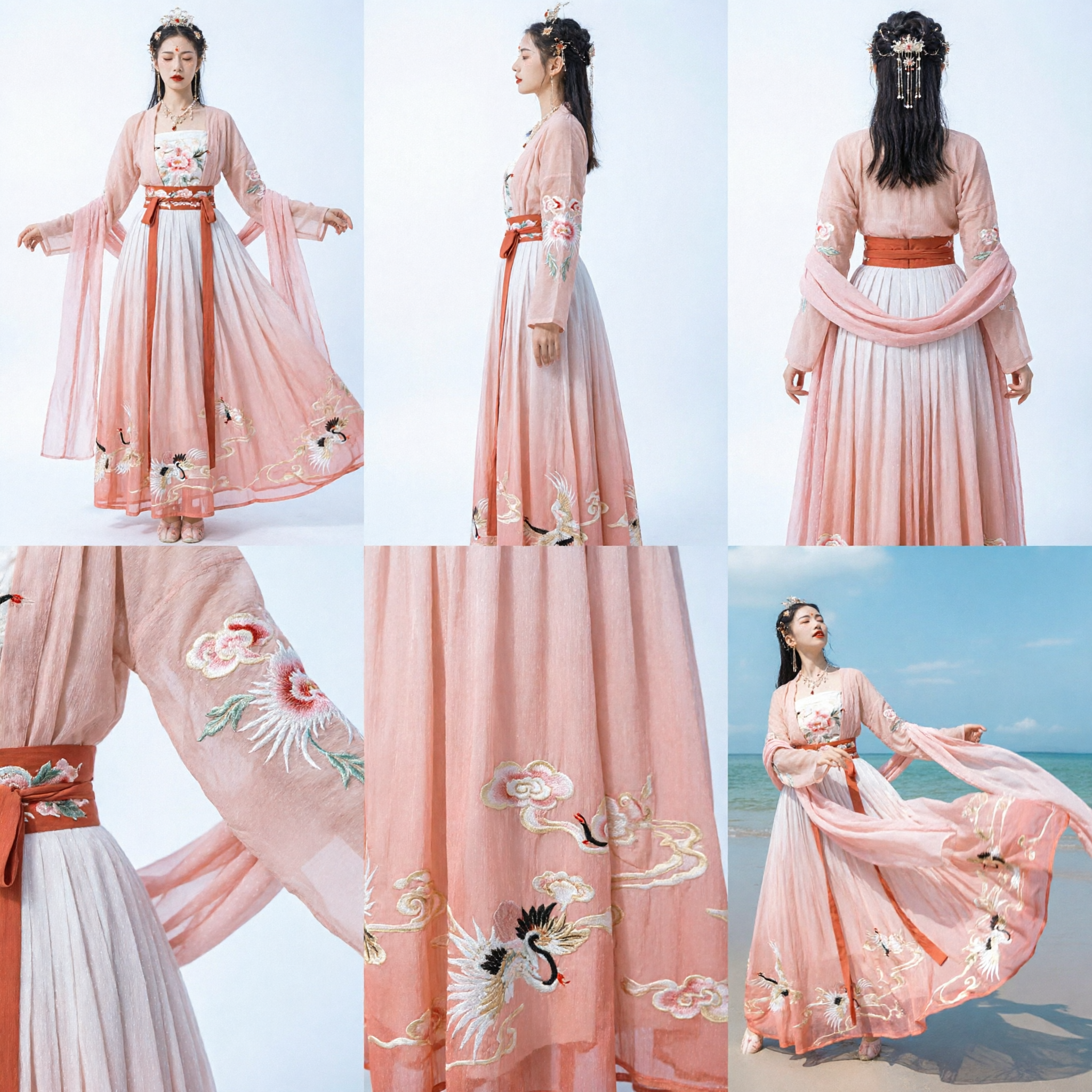 Vestido Hanfu Rosa Tradicional Chinês Traje Estilo Dinastia Tang com Bordado de Garça para Mulheres Cosplay - Asian Costume