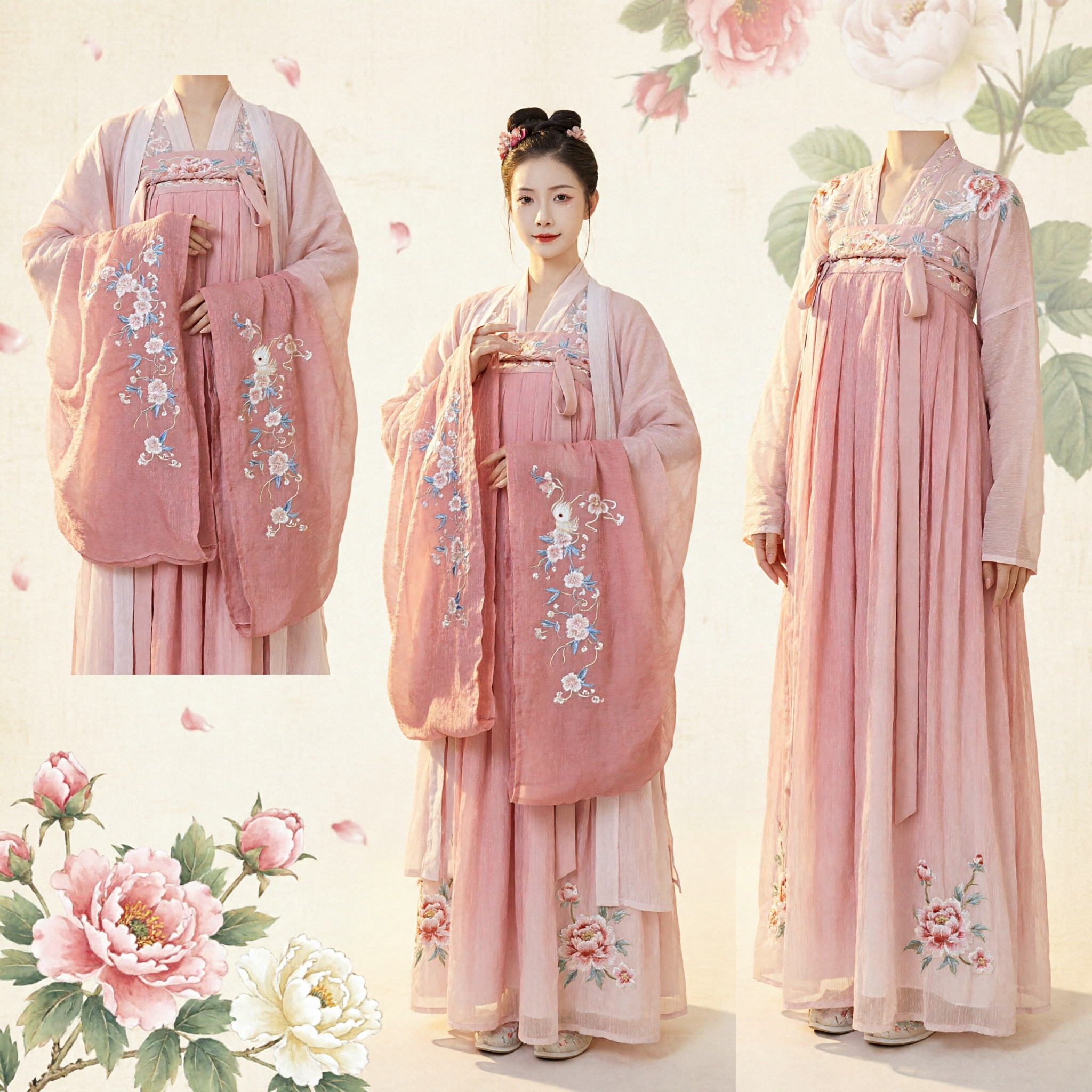 Traje Hanfu Tradicional Chino Rosa de Princesa de la Dinastía Tang Vestido de Hada con Bordado Floral para Mujer - Asian Costume