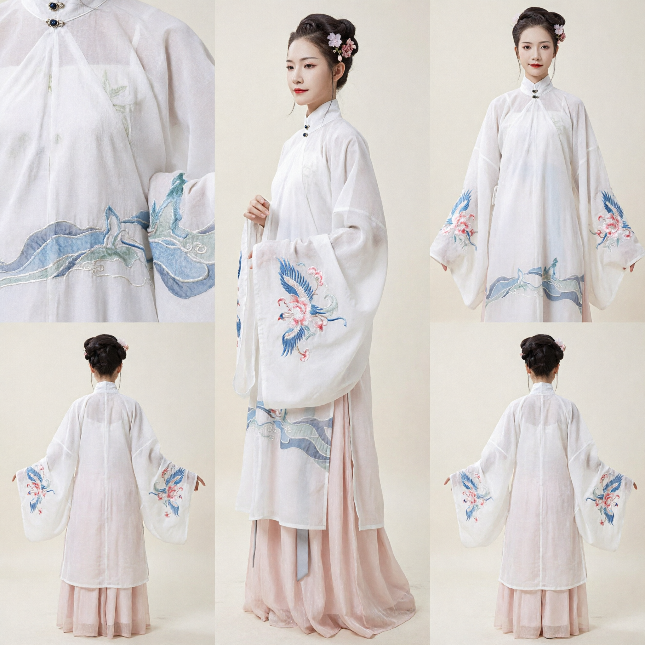 Hanfu Blanc Élégant de la Dynastie Ming Vêtement Traditionnel Chinois Costume pour Femmes avec Broderie Bleue et Jupe Rose pour Spectacle - Asian Costume