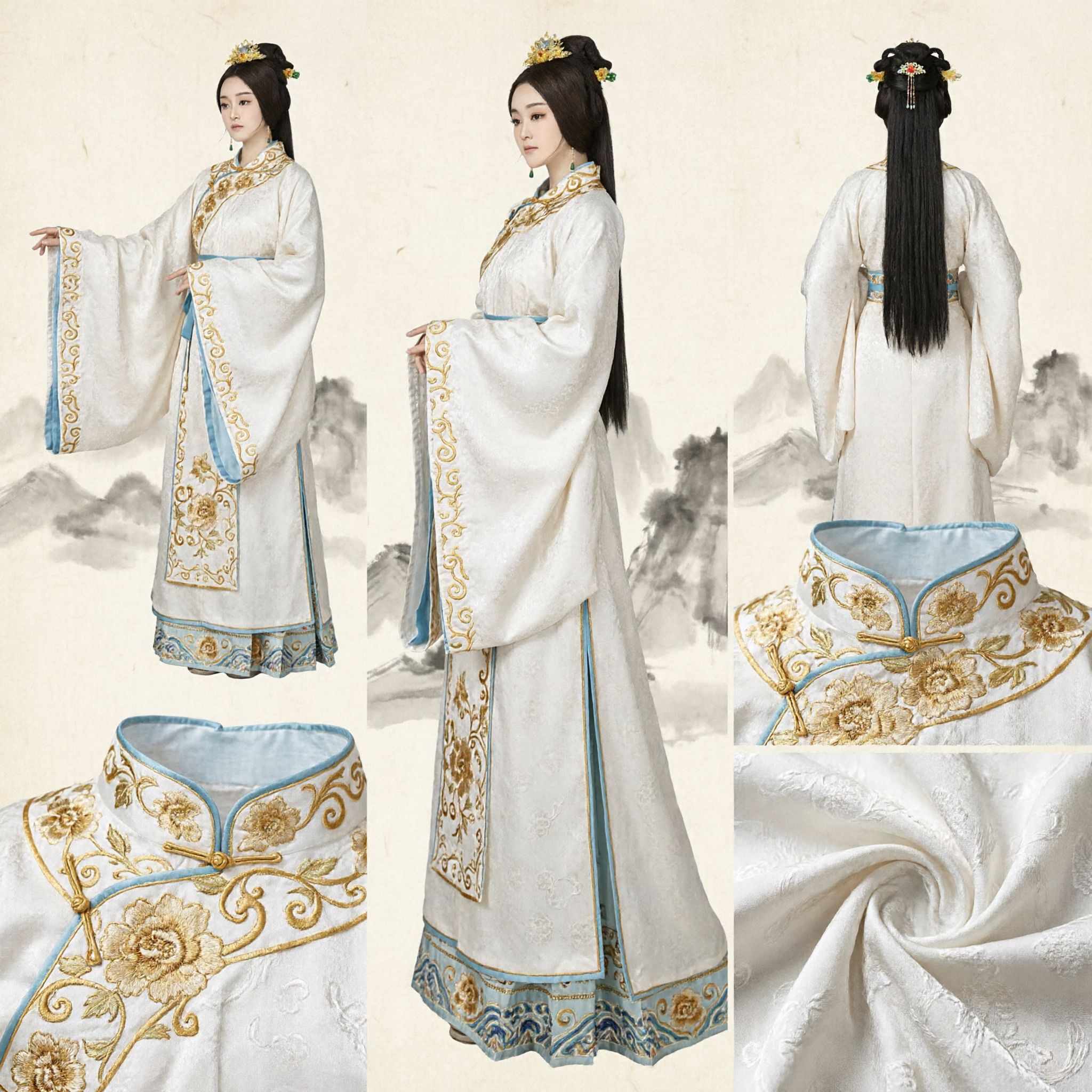 Túnica Hanfu Blanca Antigua China con Bordado Dorado Traje de Hada Elegante para Mujer Cosplay y Actuación - Asian Costume