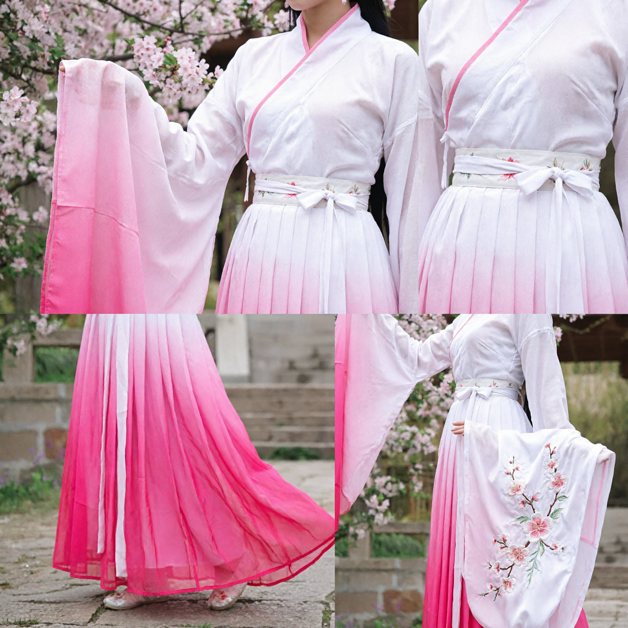 Traditionelles chinesisches Hanfu in rosa Verlauf, antikes Wuxia-Schwertkämpferinnen-Kleid für Frauen-Cosplay, Tanzauftritt - Asian Costume