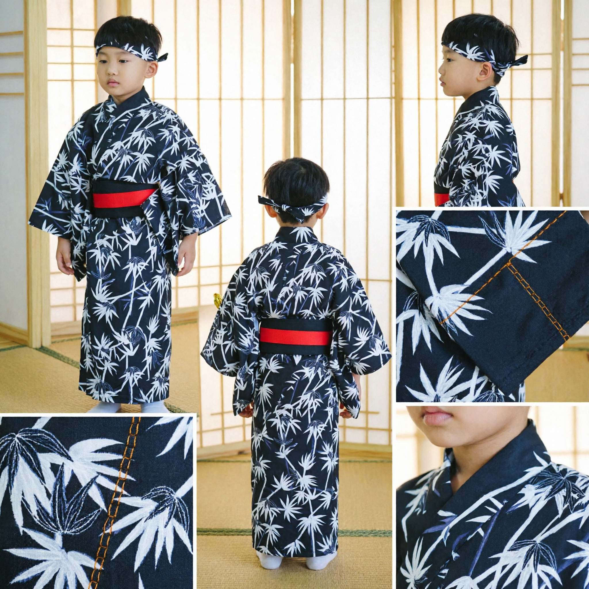 Jungen-Japanisches traditionelles Kimono-Kostüm-Set, Kinder-Ninja-Samurai-Outfit für Kulturfest-Auftritte - Asian Costume
