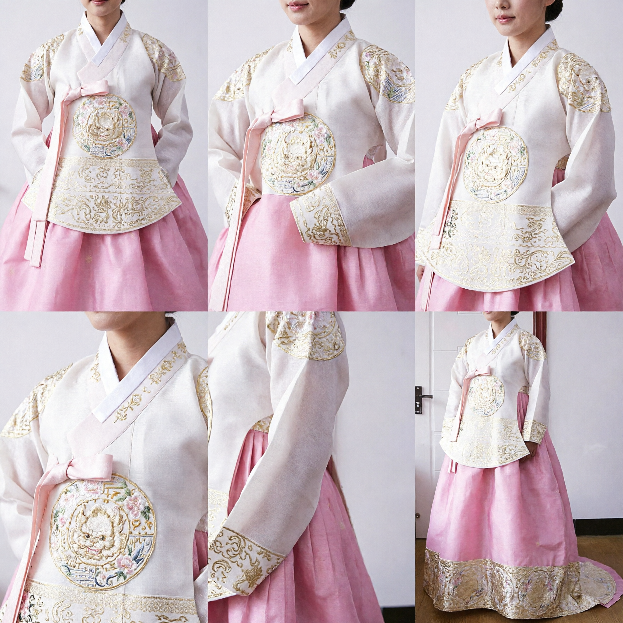Hanbok Coreano Tradizionale Elegante Bianco e Rosa per Donne Abito da Cerimonia Nuziale Formale - Asian Costume