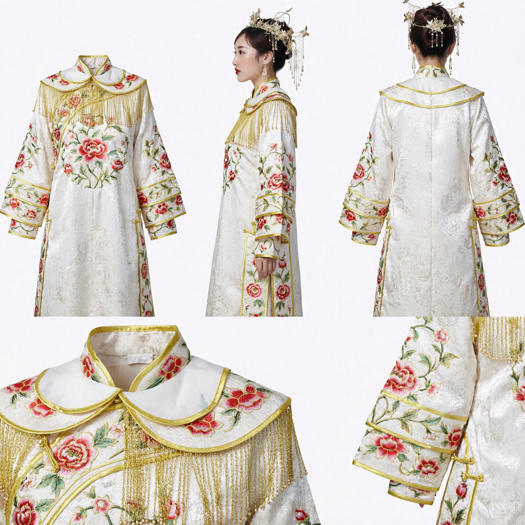 Accessori per Capelli Nuziali Cinesi Tradizionali, Coroncina con Farfalla e Fenice Dorata con Nappe per Matrimonio Hanfu - Asian Costume