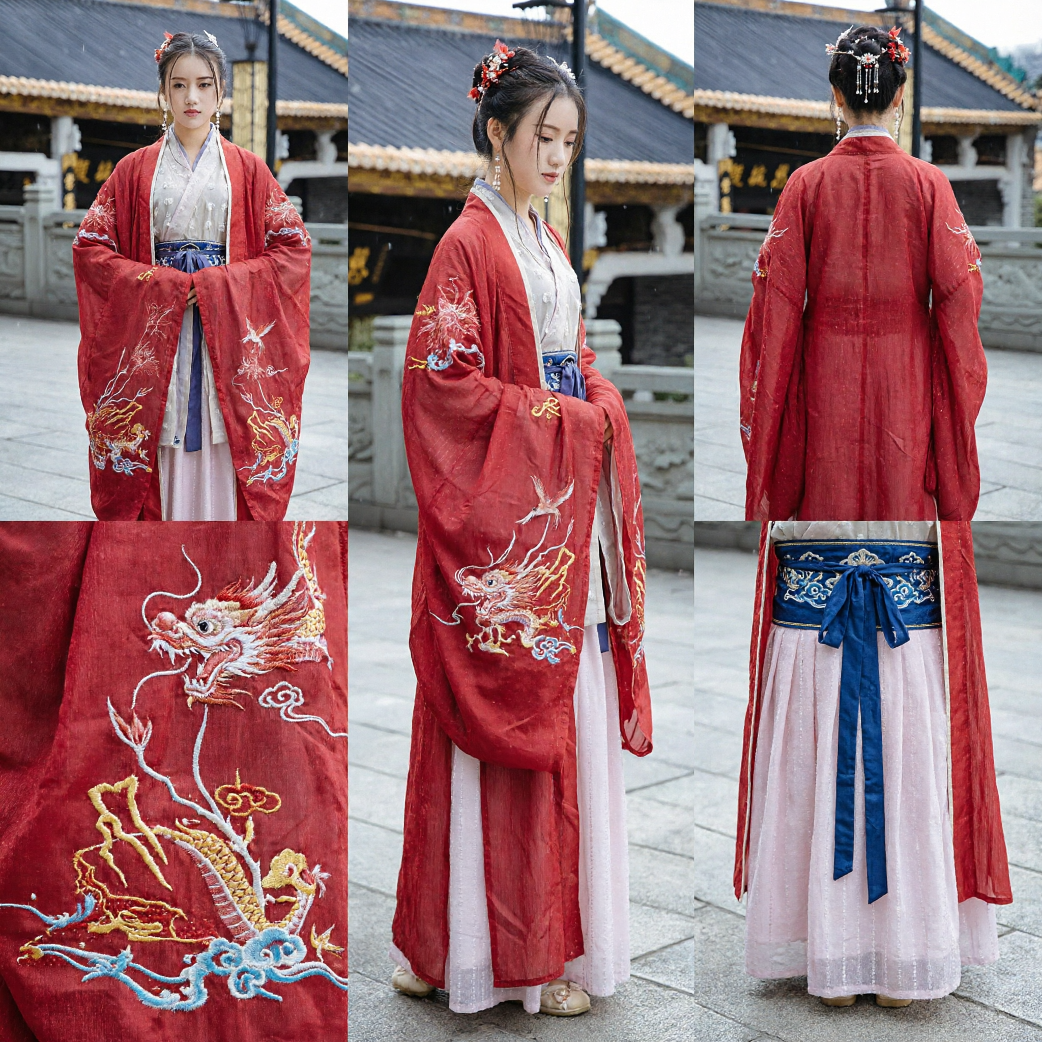Costume Hanfu Chinois Traditionnel pour Femmes, Robe Ancienne de Palais Rouge avec Broderie de Grue pour Mariage ou Festival - Asian Costume