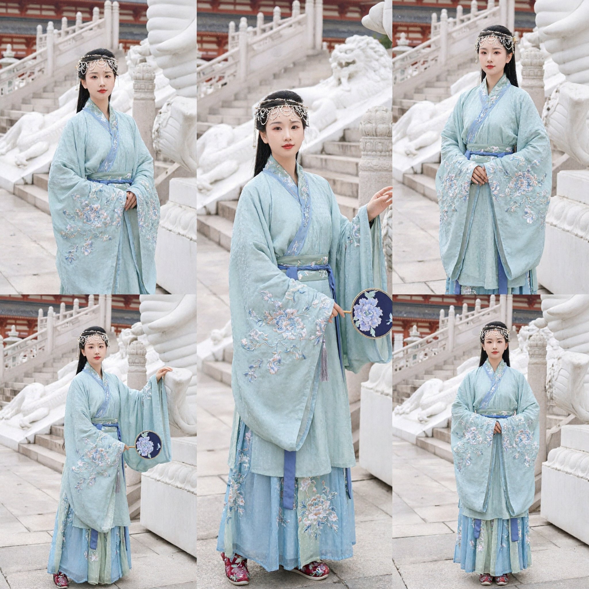 Traje Hanfu Chino Tradicional, Túnica Bordada Azul Claro, Vestido Antiguo de Hada para Fotografía de Mujer - Asian Costume