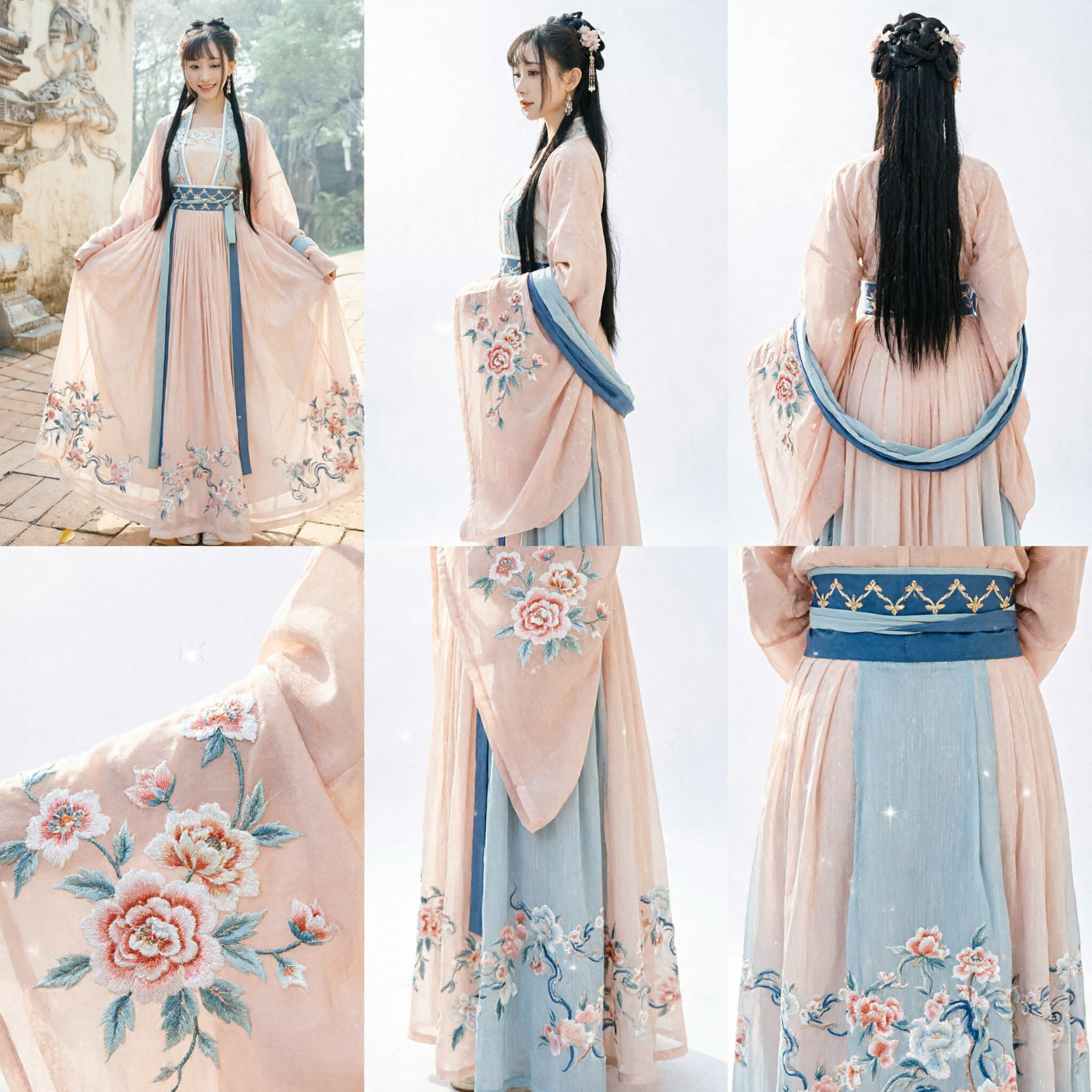 Elegante Vestido Tradicional Hanfu Chino Rosa con Bordado Floral Traje Antiguo de Hada para Mujeres - Asian Costume