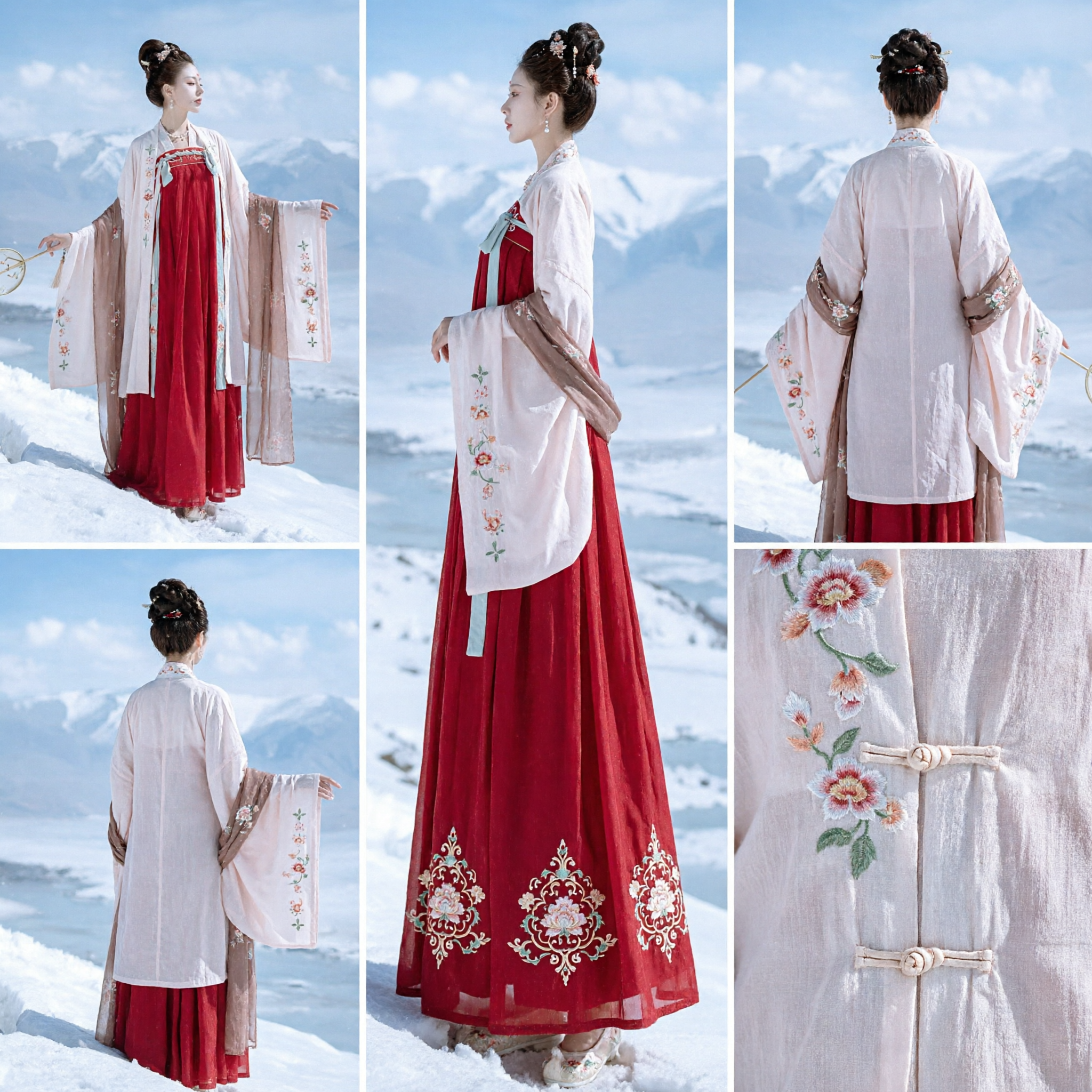 Vrouwen Traditioneel Chinese Hanfu Tang-dynastie Rode Qixiong Ruqun Set Oud Feeën Geborduurd Gewaad Kostuum - Asian Costume