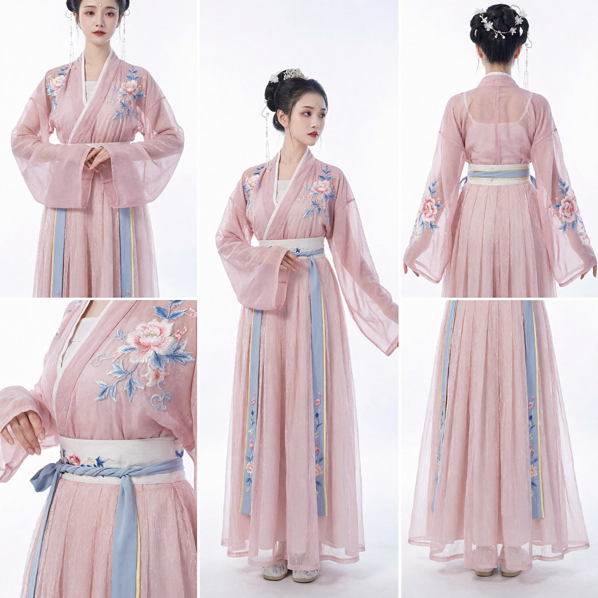 Elegante Hanfu Chino Rosa Tradicional Traje Antiguo Vestido de Hada Bordado para Cosplay de Mujer - Asian Costume