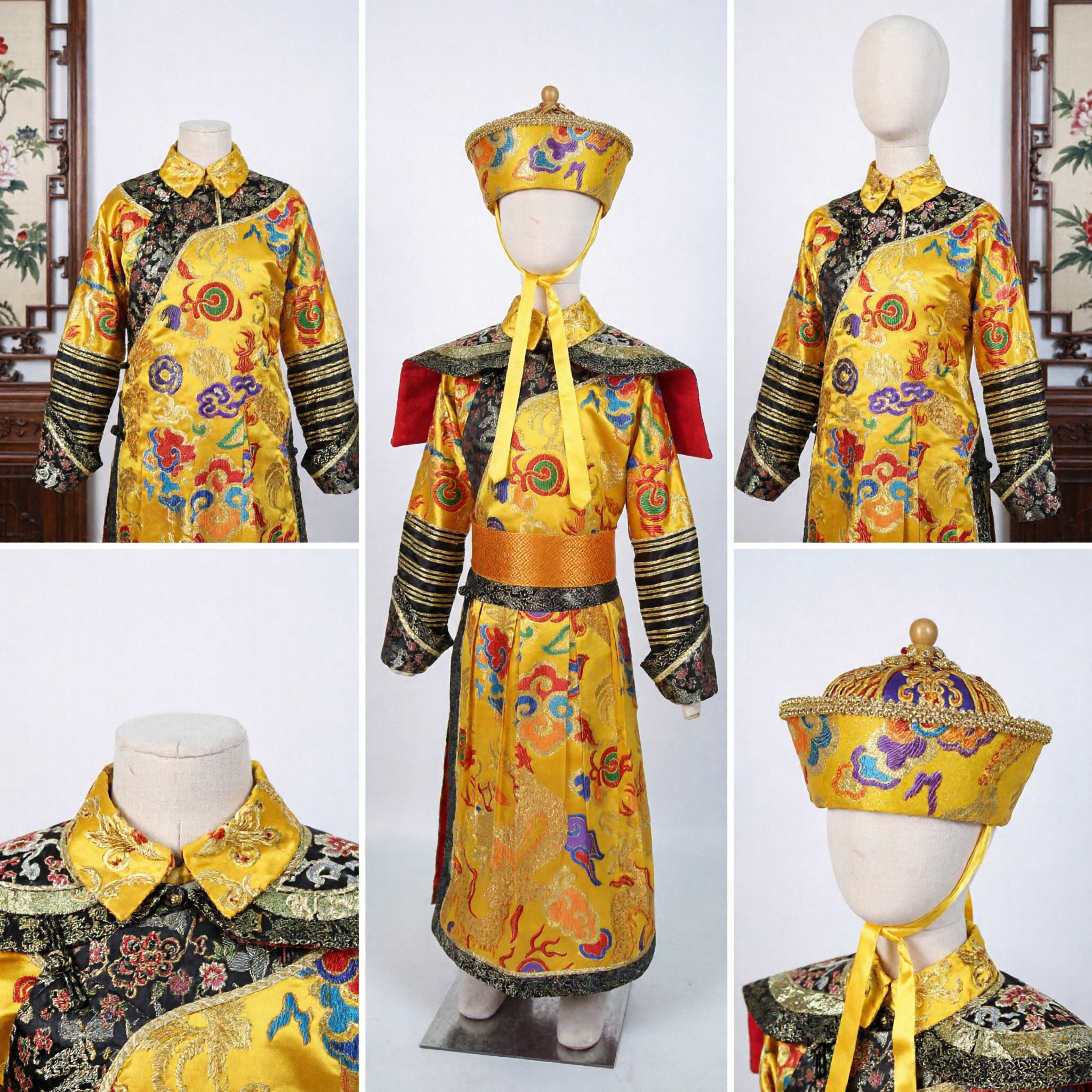 Traditioneel Chinees Qing Dynastie Keizer Drakengewaad Kostuum Geel Keizerlijk Outfit Compleet Set voor Cosplay en Podiumoptredens - Asian Costume
