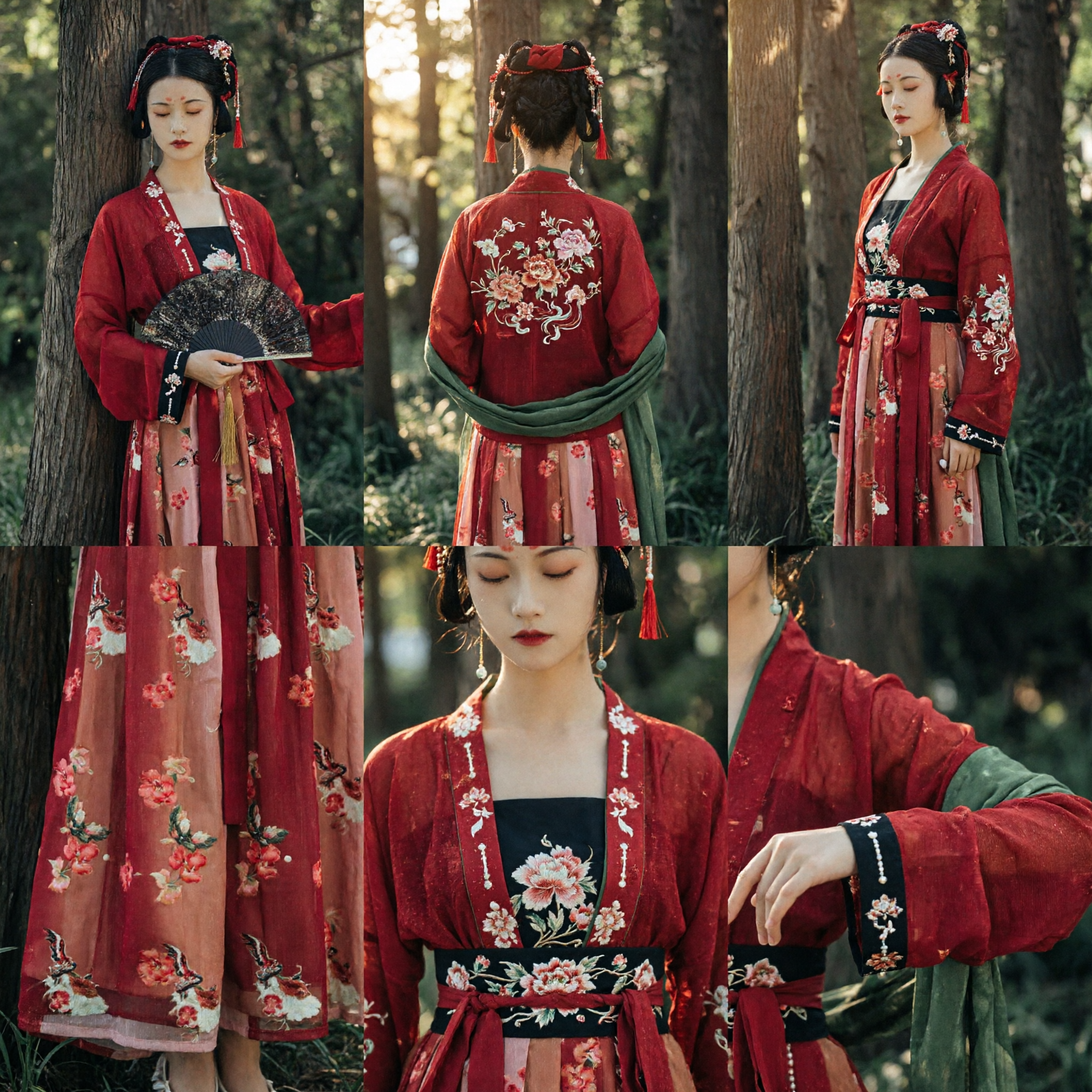 Traje Tradicional Chinês Hanfu Vermelho de Princesa Antiga - Vestido Bordado Floral com Leque para Mulheres - Asian Costume