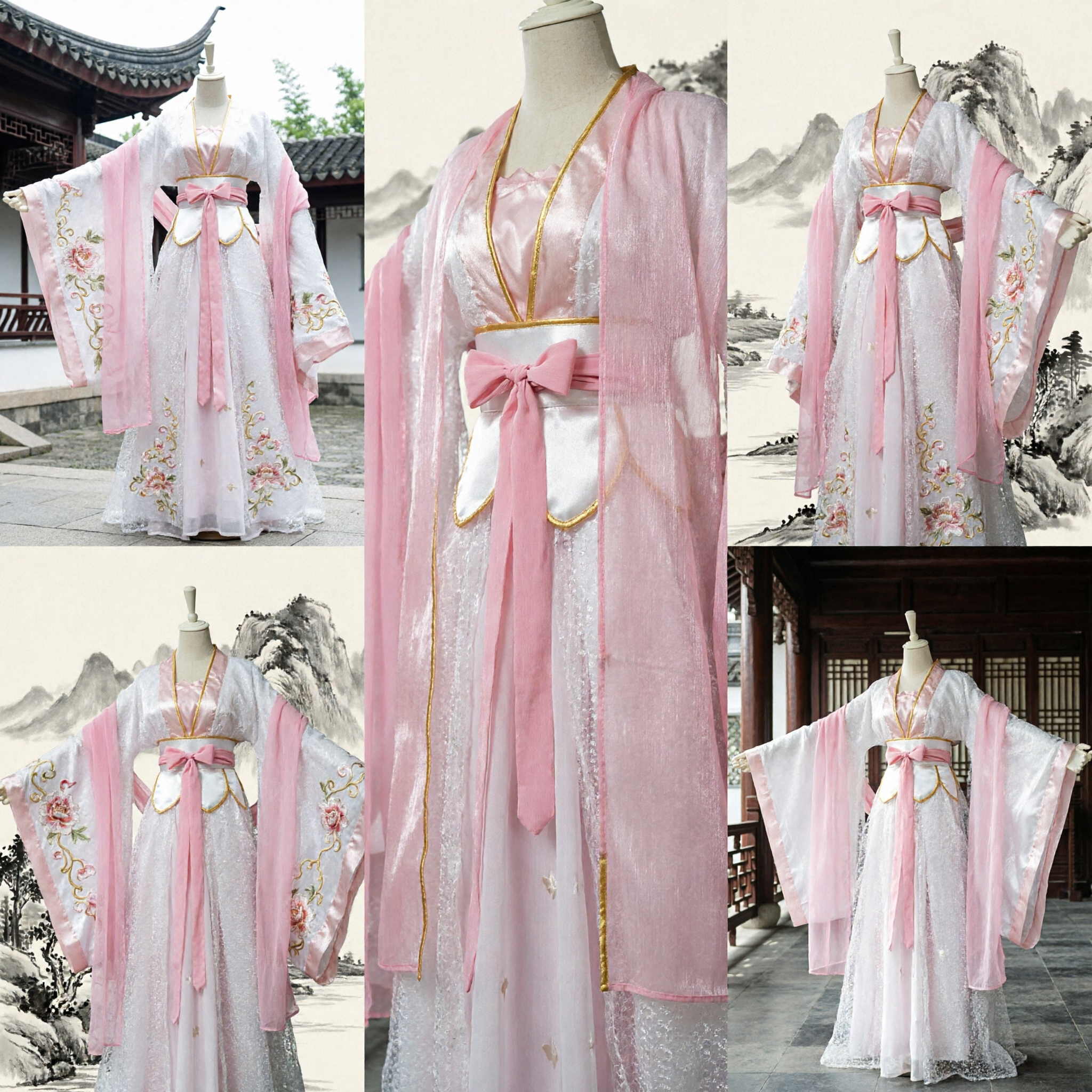 Costume Hanfu Tradizionale Cinese per Donne Bianco Rosa Abito Antico Dinastia Tang per Cosplay Danza - Asian Costume