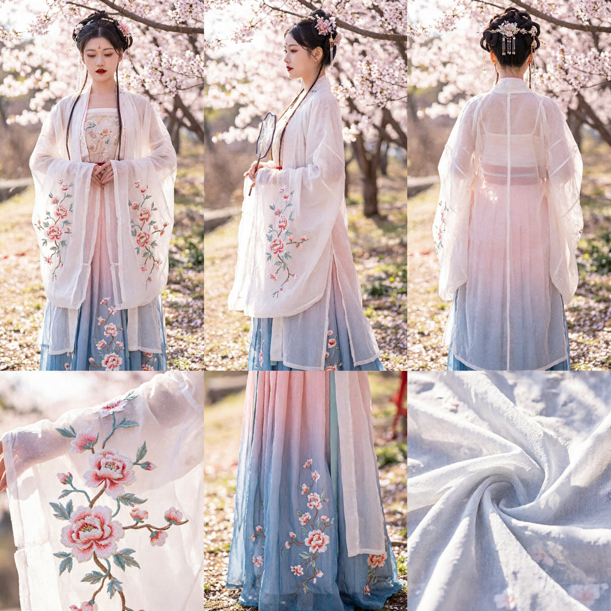 Elegantes traditionelles chinesisches Hanfu Antikes Feen-Kostüm Rosa besticktes Kleid mit weißem Umhang für Damen-Fotografie - Asian Costume