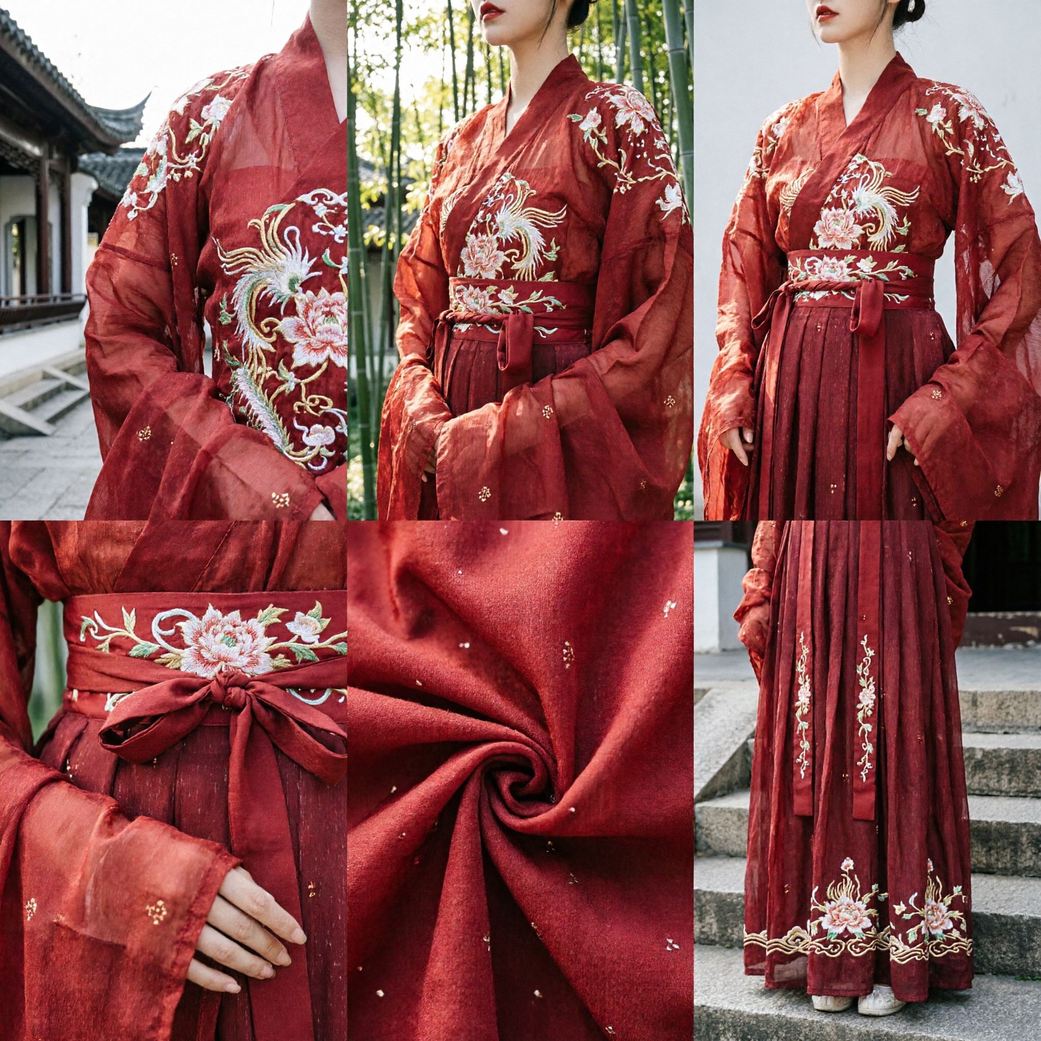 Elegantes rotes Tang-Dynastie-Hanfu-Kostüm für Damen Traditionelles chinesisches antikes Feen-Kleid mit Blumenstickerei - Asian Costume