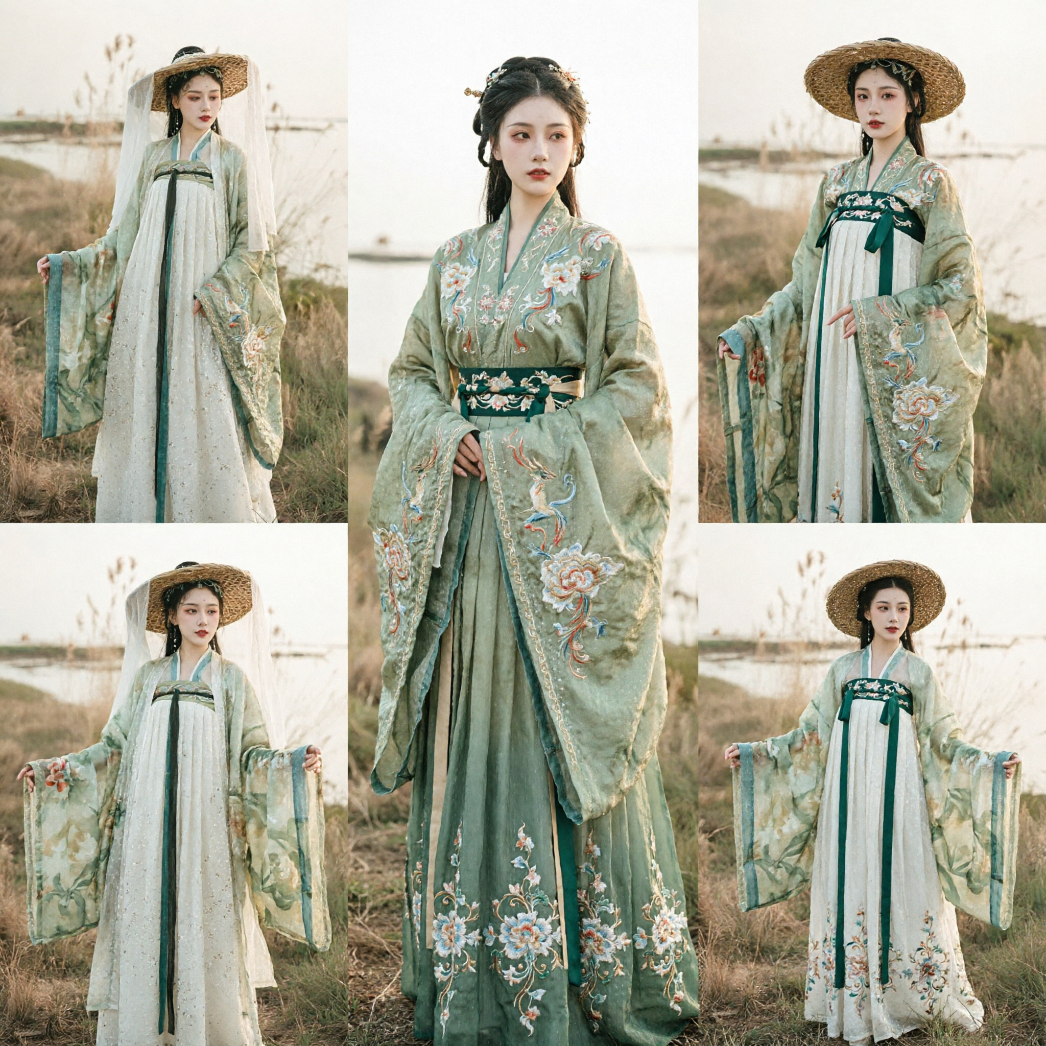 Elegante Conjunto Completo de Traje Tradicional Chinês Hanfu Verde Pálido Antigo para Fotografia e Cosplay Feminino - Asian Costume