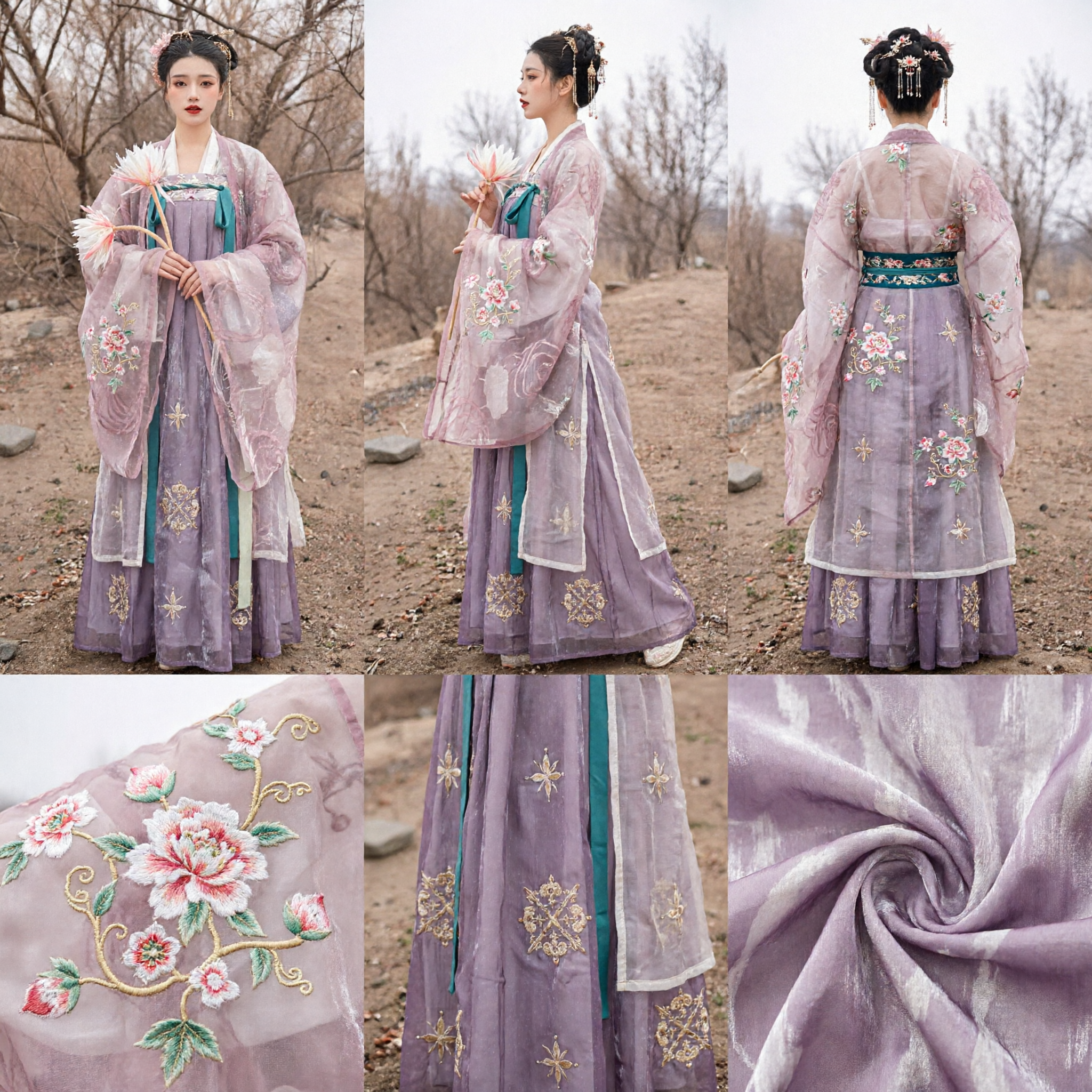 Elegantes lila blumiges Hanfu Traditionelles chinesisches Tang-Dynastie-Ruqun-Kleid Antikes Kostüm für Damen - Asian Costume