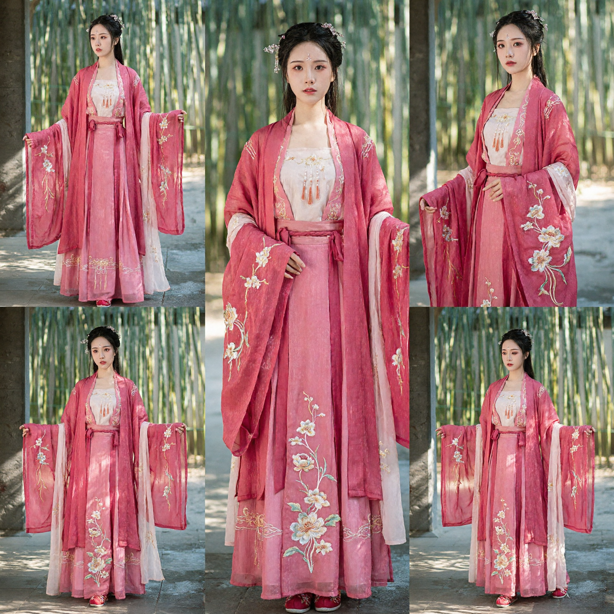 Elegant Pink Tang Dynasty Hanfu Traditional Chinese Clothing Embroidered Robe for Women Festival Cosplay - Asian Costume