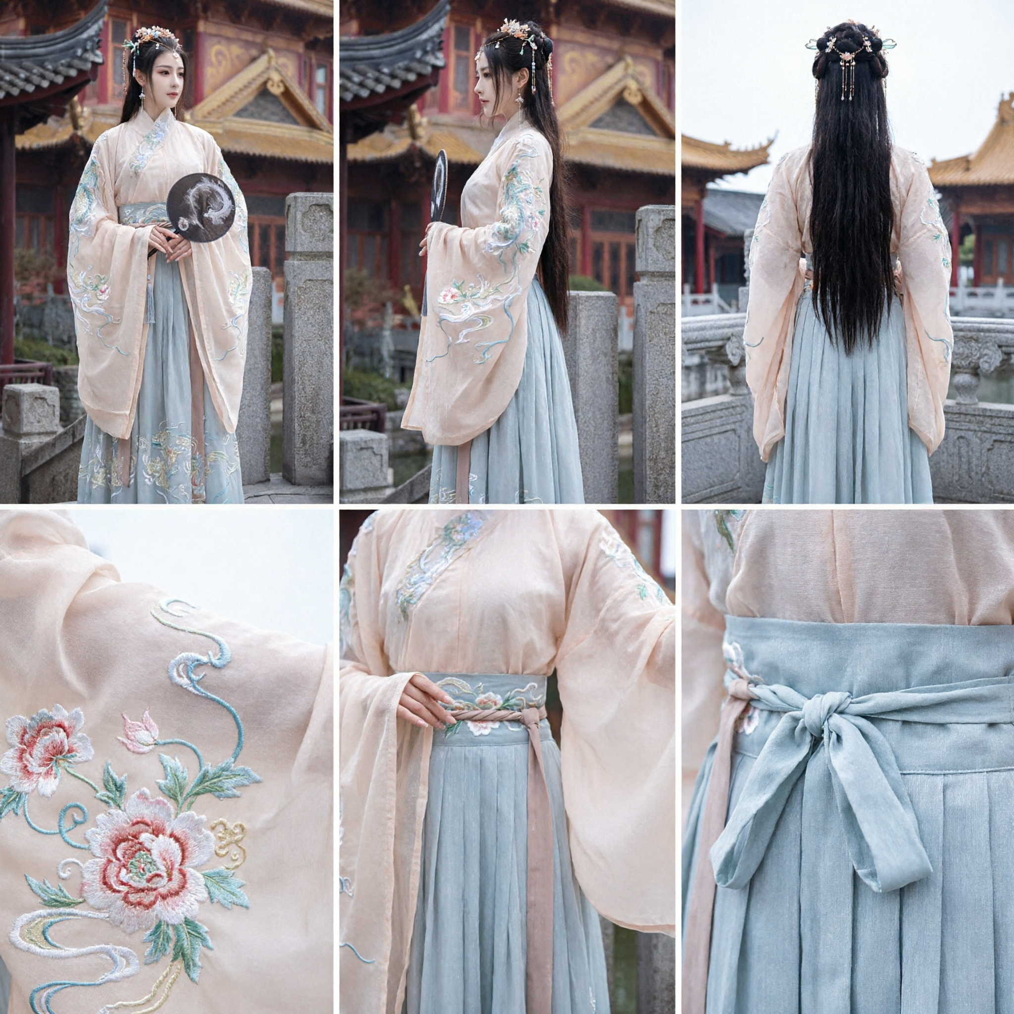 Traje Tradicional Chinês Hanfu Vestido Antigo de Fada Conjunto de Blusa Bordada com Mangas Largas e Saia Plissada - Asian Costume