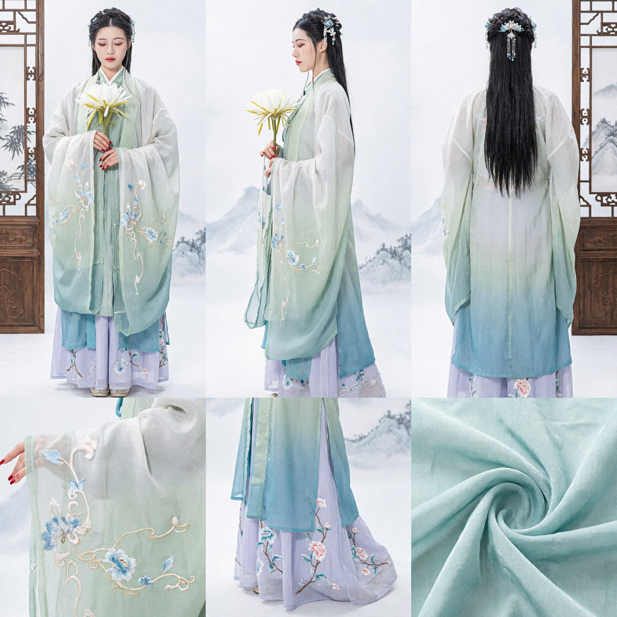 Traje Hanfu Tradicional Chino Exquisito para Mujeres Túnica Verde Bordada de la Dinastía Song Vestido de Hada para Sesión Fotográfica - Asian Costume