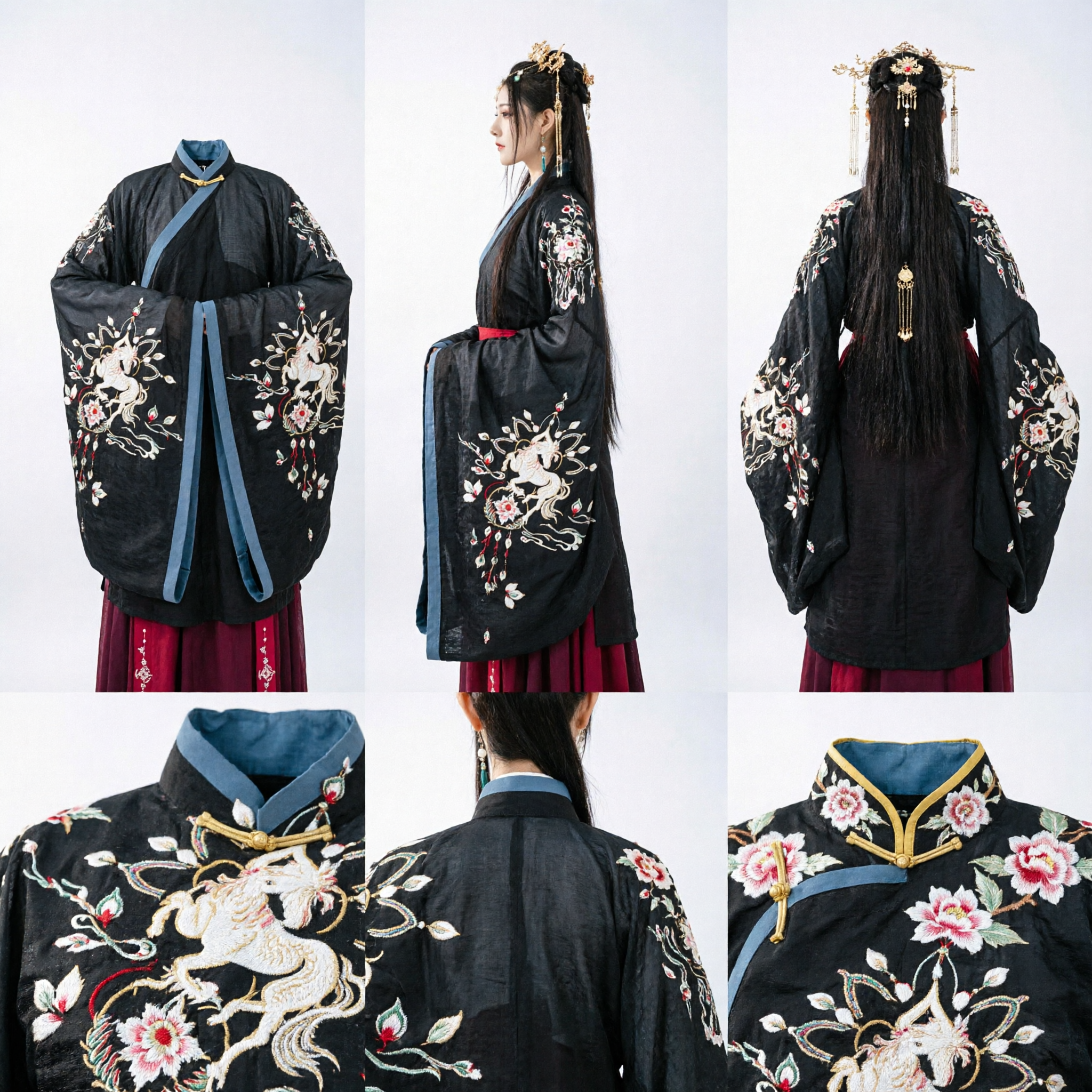 Elegantes schwarzes chinesisches Hanfu mit weiten Ärmeln und rotem Rock traditionelles antikes Kostüm für Damen - Asian Costume