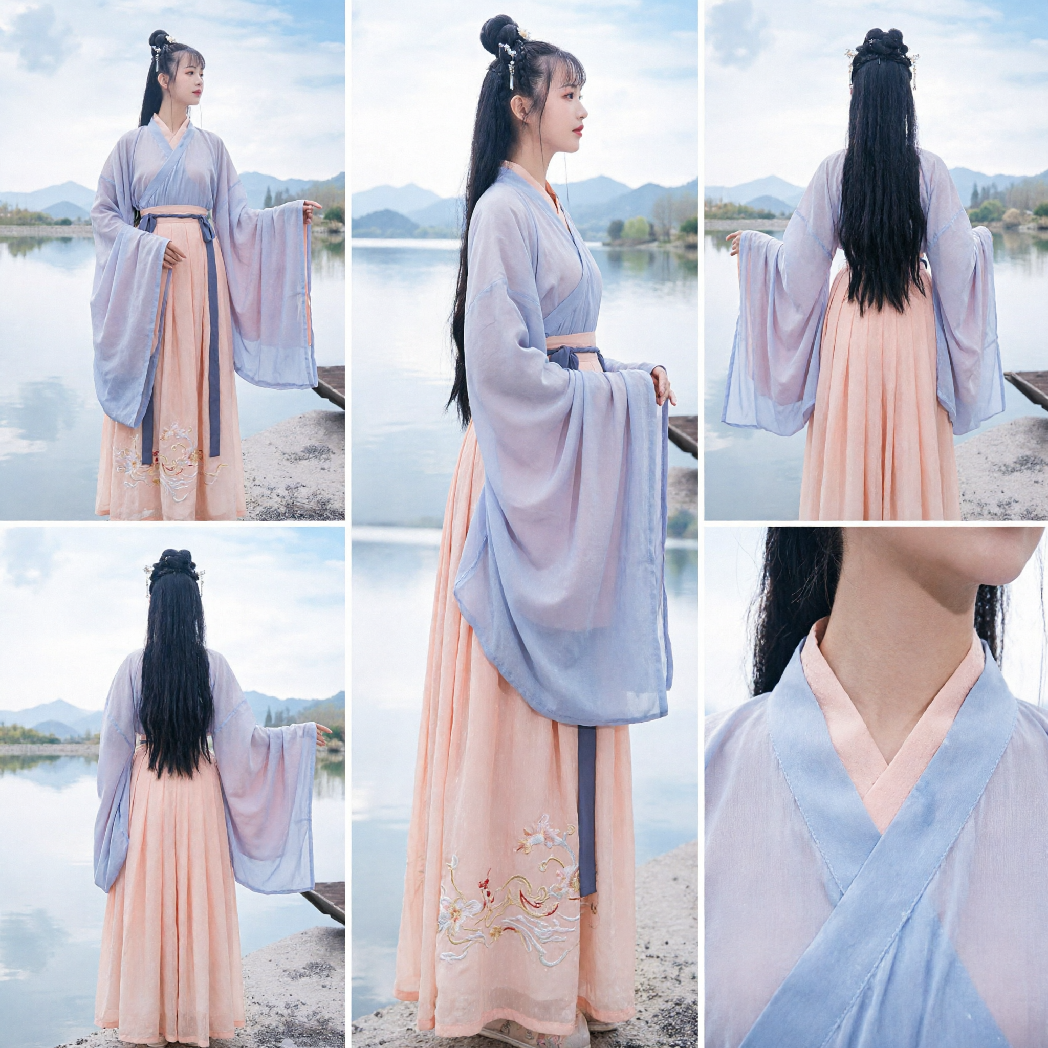 Traditionelles chinesisches Hanfu Ruqun-Kleid elegantes Farbverlauf bestickter Rock-Set antikes Kostüm für Frauen - Asian Costume