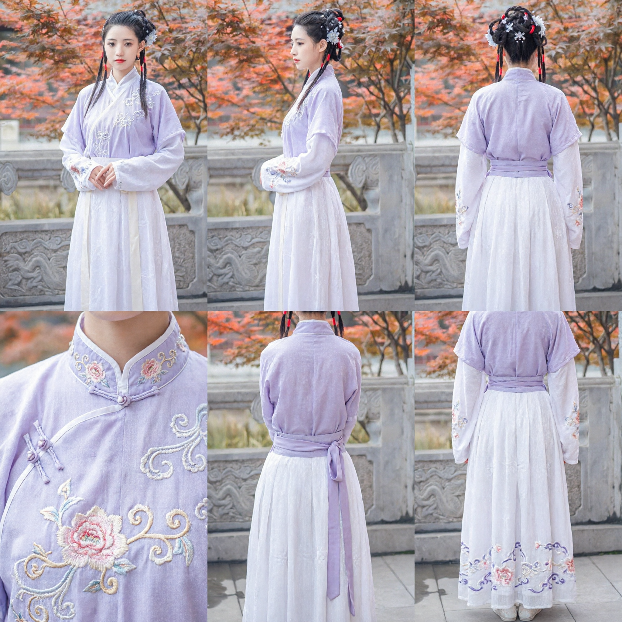 Costume traditionnel chinois Hanfu - Haut à col croisé violet et jupe blanche - Vêtement ancien pour femmes et photographie - Asian Costume