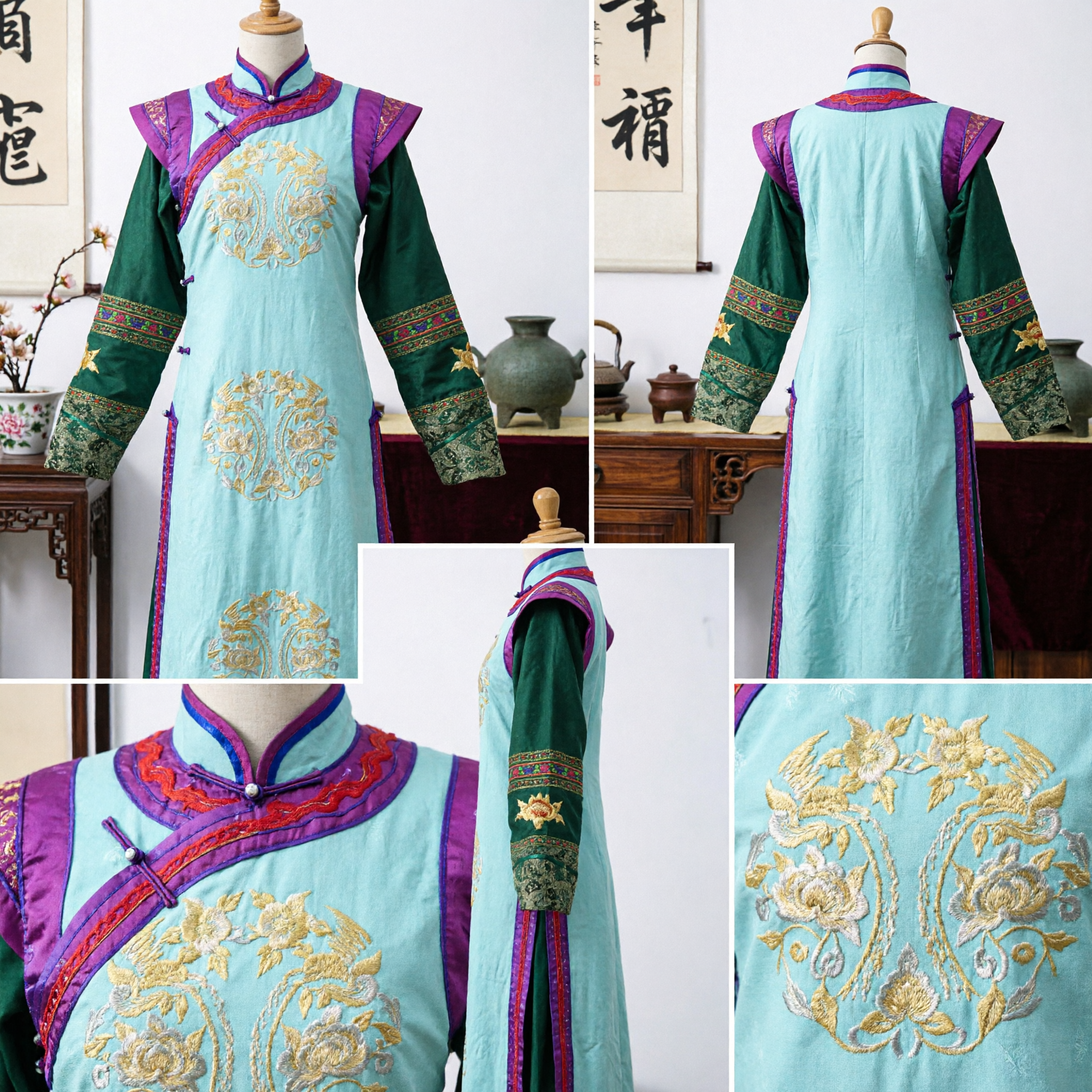 Traditionelles chinesisches Qing-Dynastie Mandschu-Adelsdame bestickter Umhang für Bühnenaufführung und Cosplay - Asian Costume